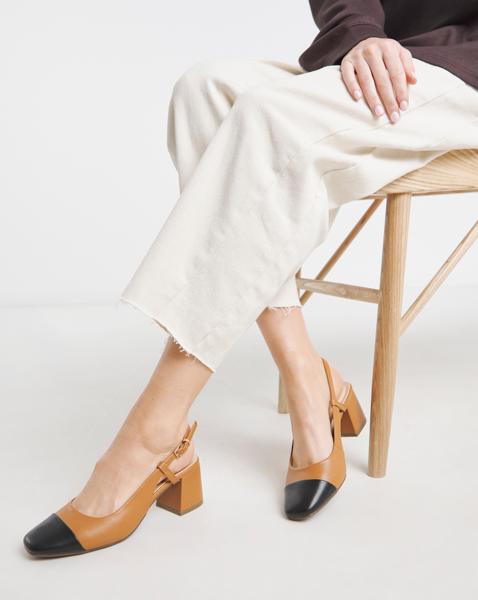 Low Block Heel Slingback Wide - Camel