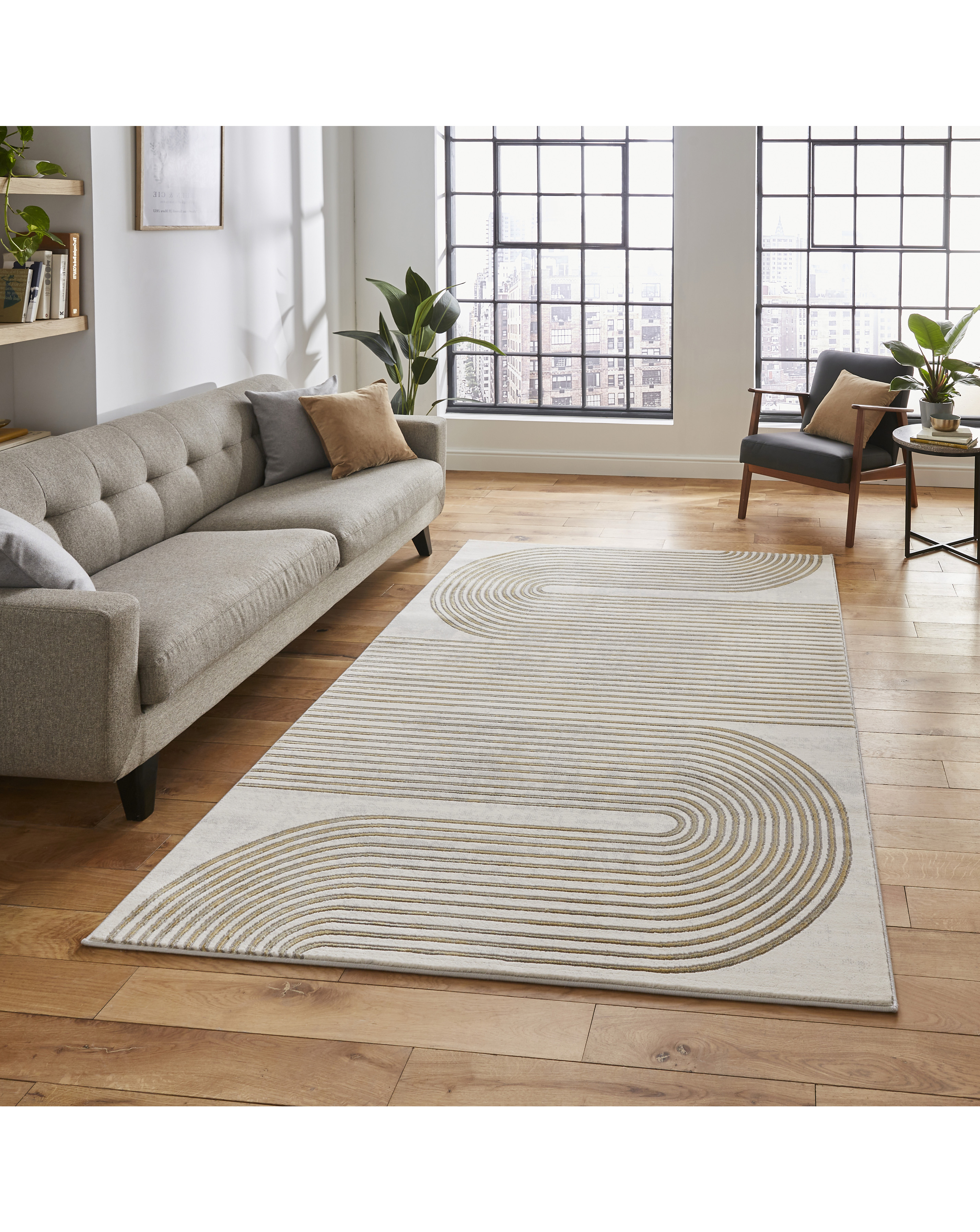 Think Rugs Men's Grey,Gold Apollo Modern Linear Rug