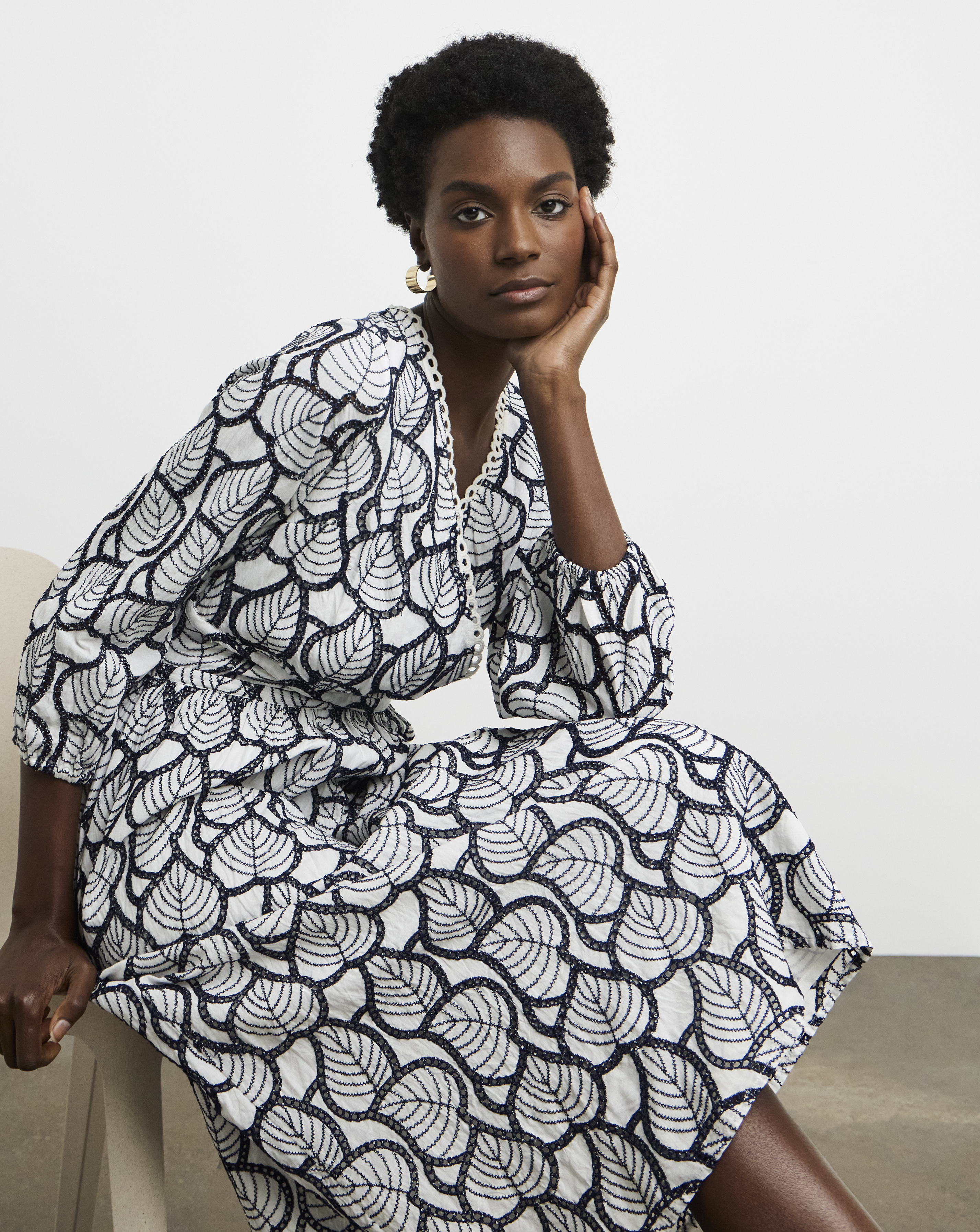 Joanna Hope Broderie Leaf Midi Dress