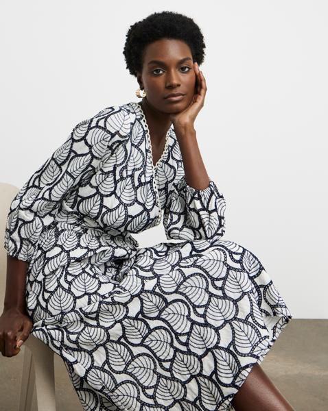 Joanna Hope Broderie Leaf Midi Dress