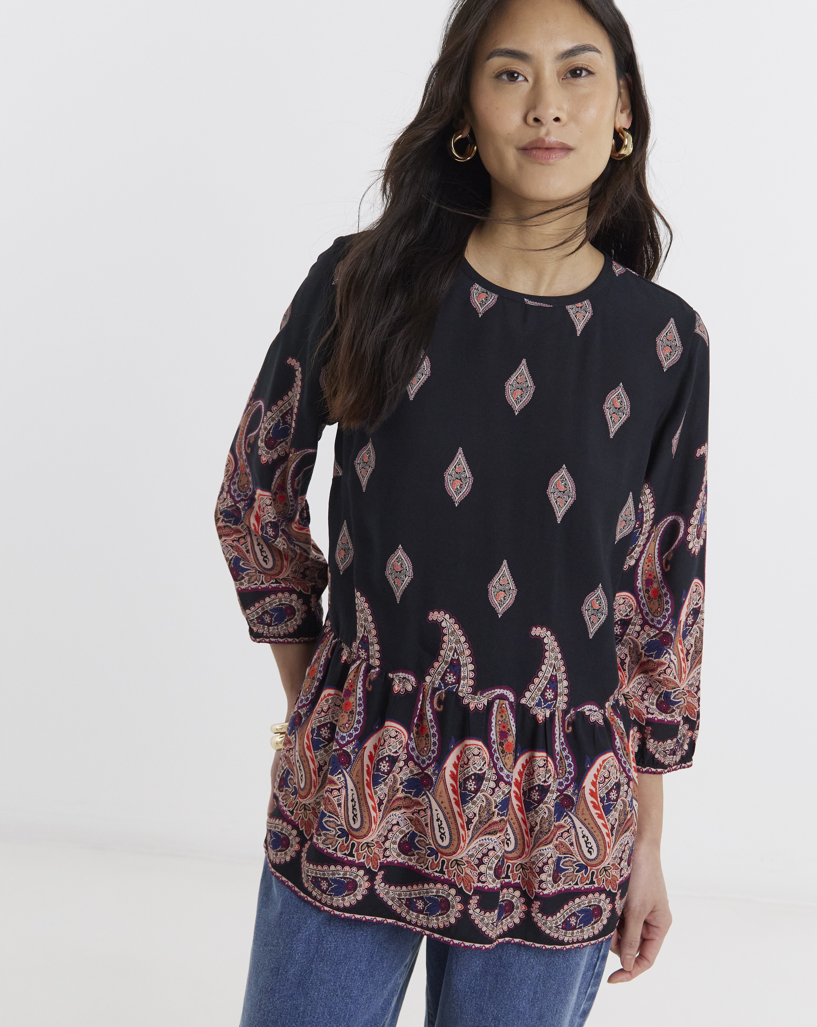 Border Print Peplum Top