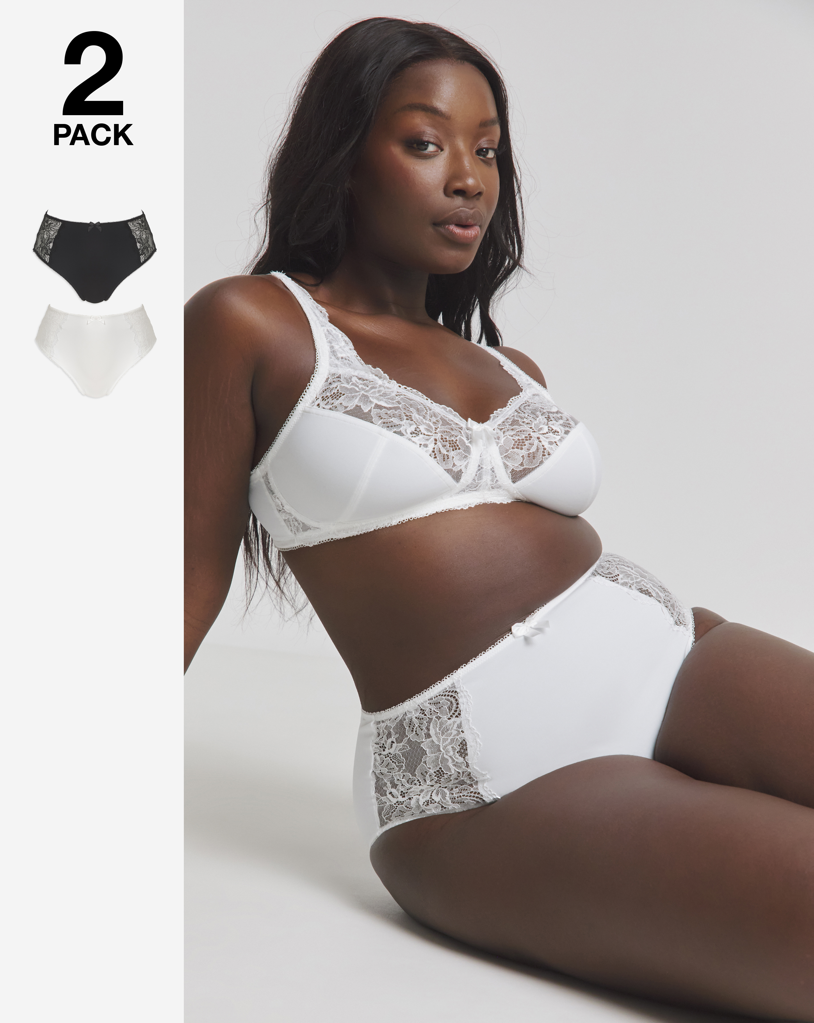 Black/White 2 Pack Ella Lace Briefs