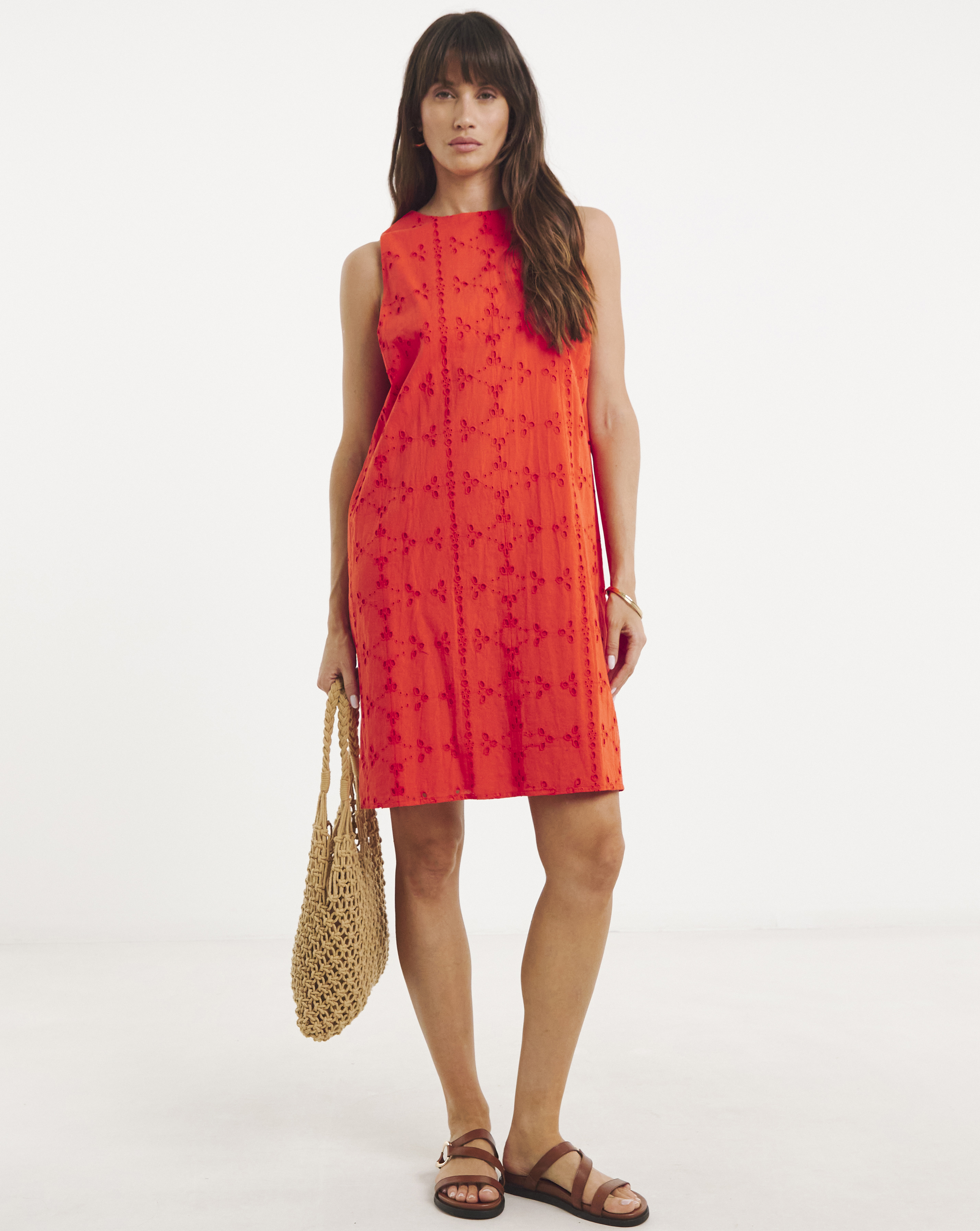 Broderie Sleeveless Shift Dress