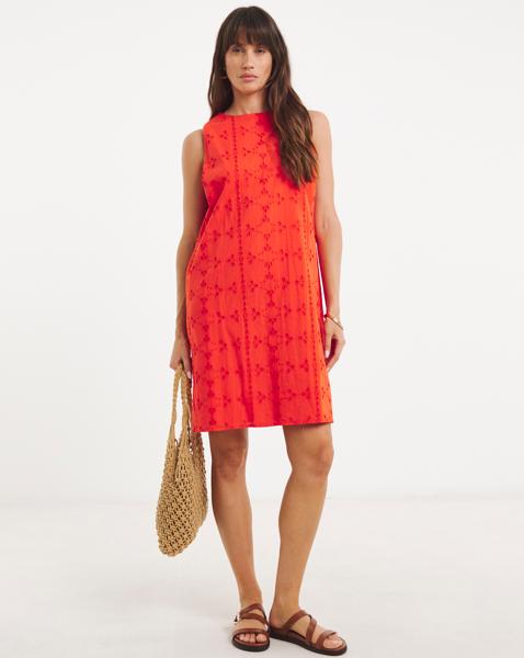 Broderie Sleeveless Shift Dress