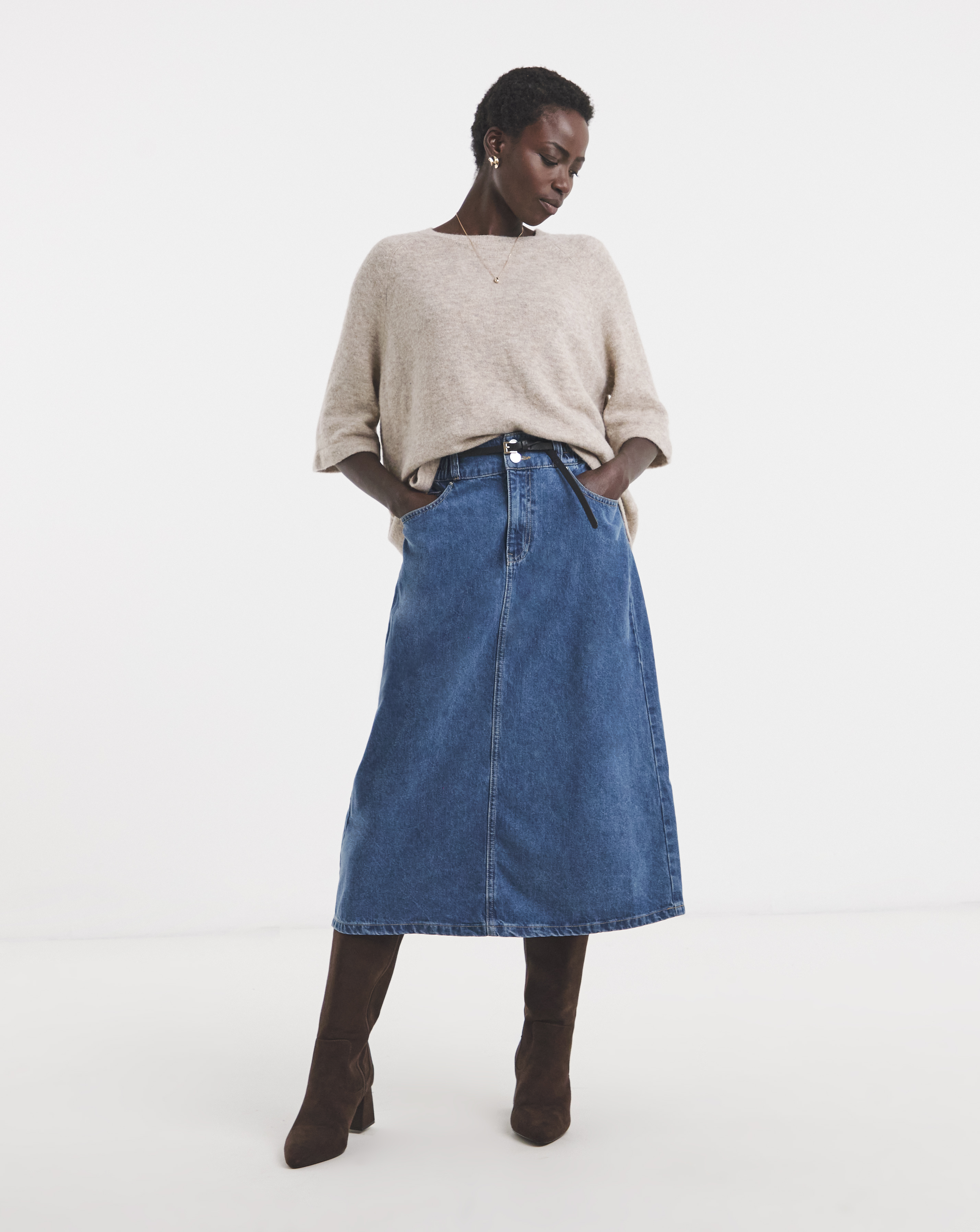 Elasticated Waist Midi Skirt
