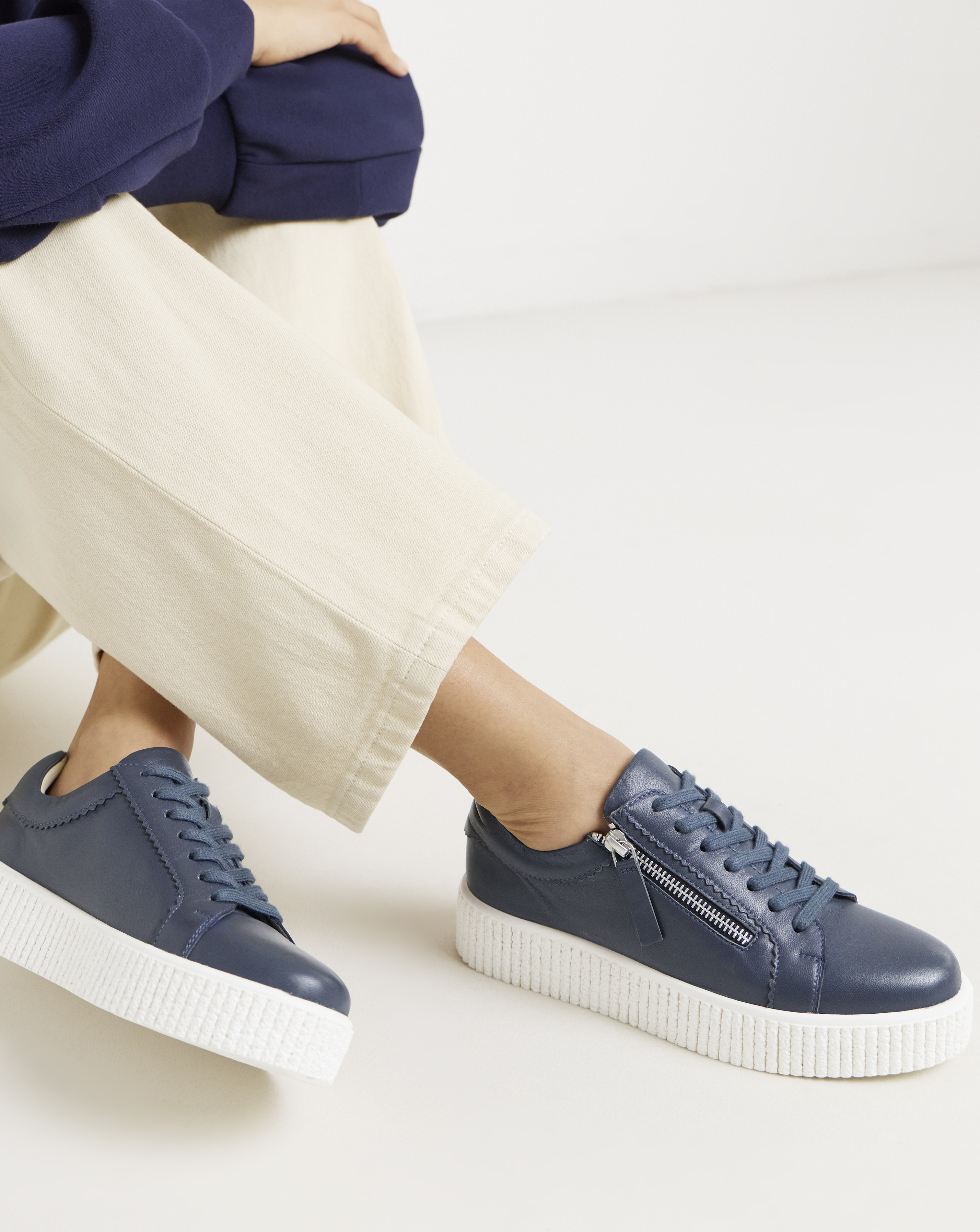 Side Zip Leather Trainer Wide Fit