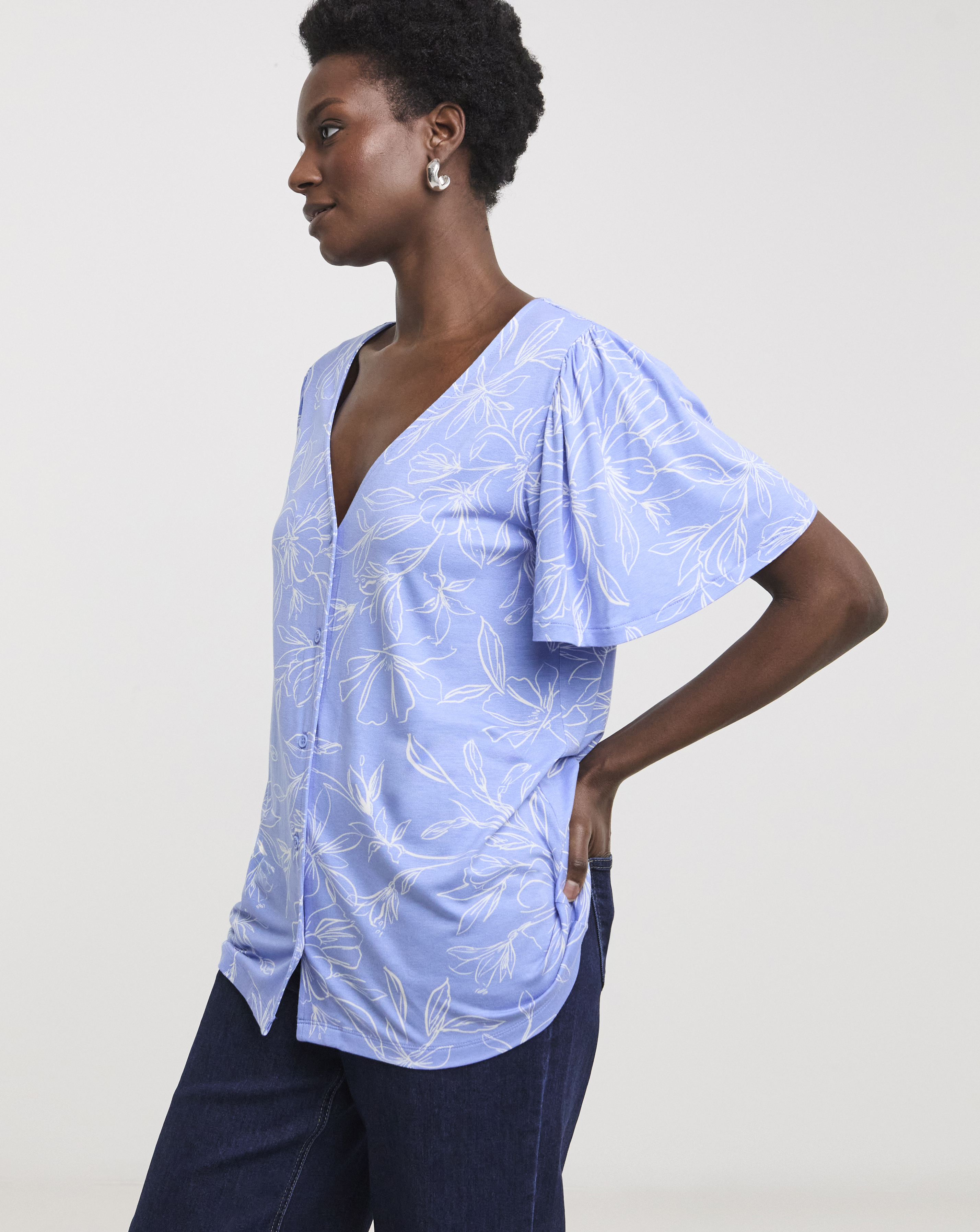 Button Front Angel Sleeve Top