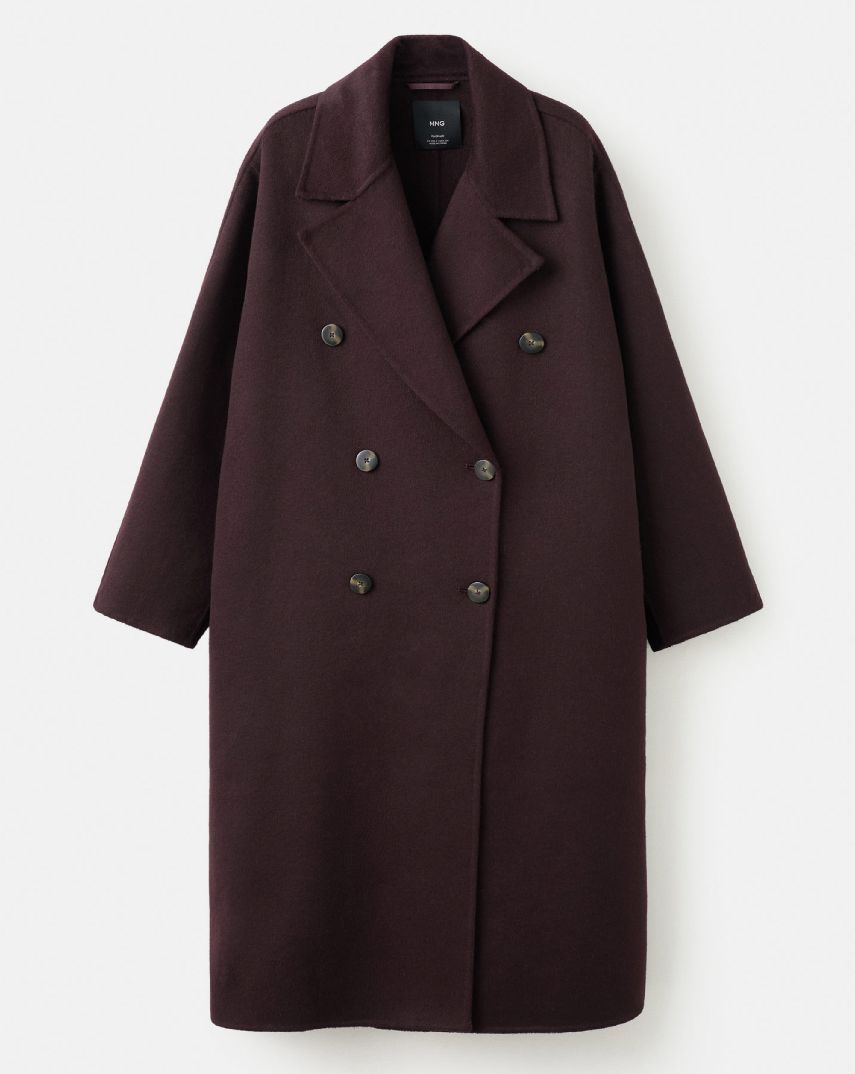 Mango Women's Burgundy Wool Mix Double Breasted Coat Xxl