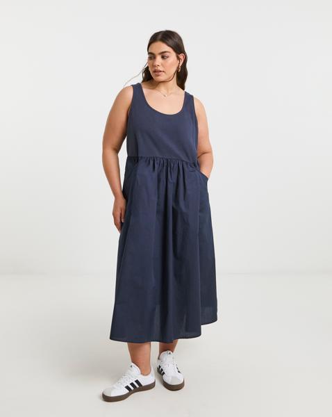 Simply Be - Women's Jersey Poplin Mix Apron Dress - Size 22 - Navy - 100% Cotton