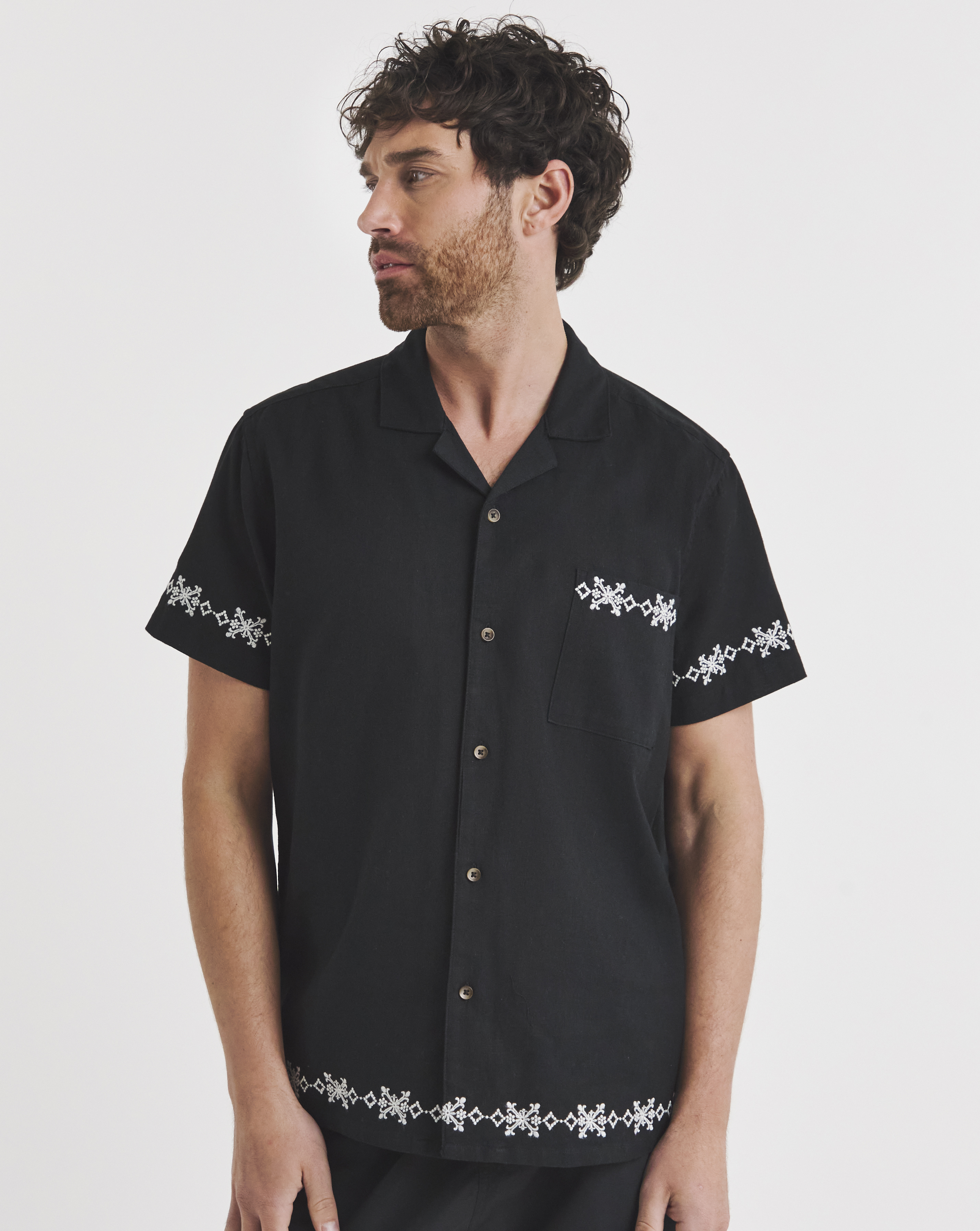 Folio Embroidered Linen Mix Shirt