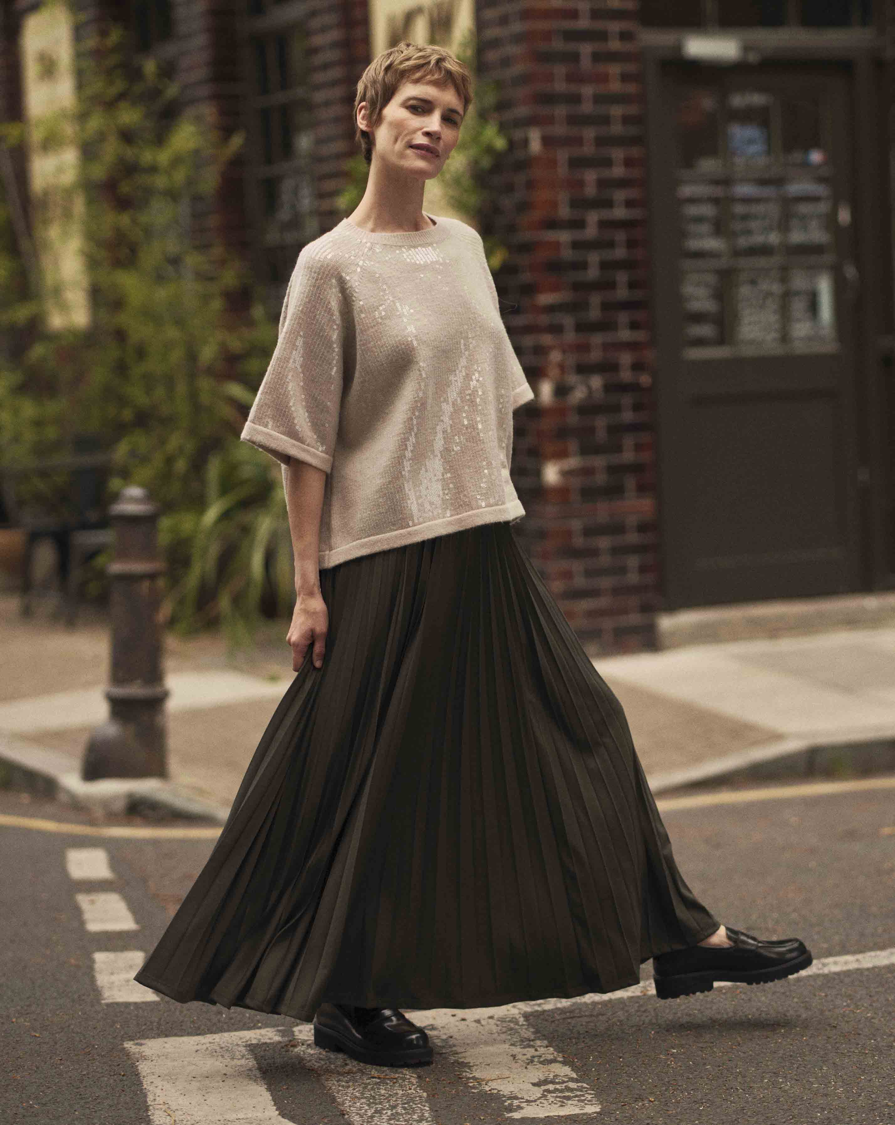 Pleated Jersey Skirt