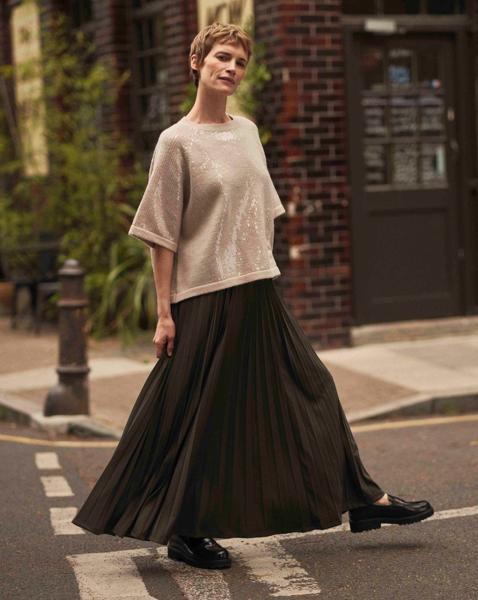 Pleated Jersey Skirt