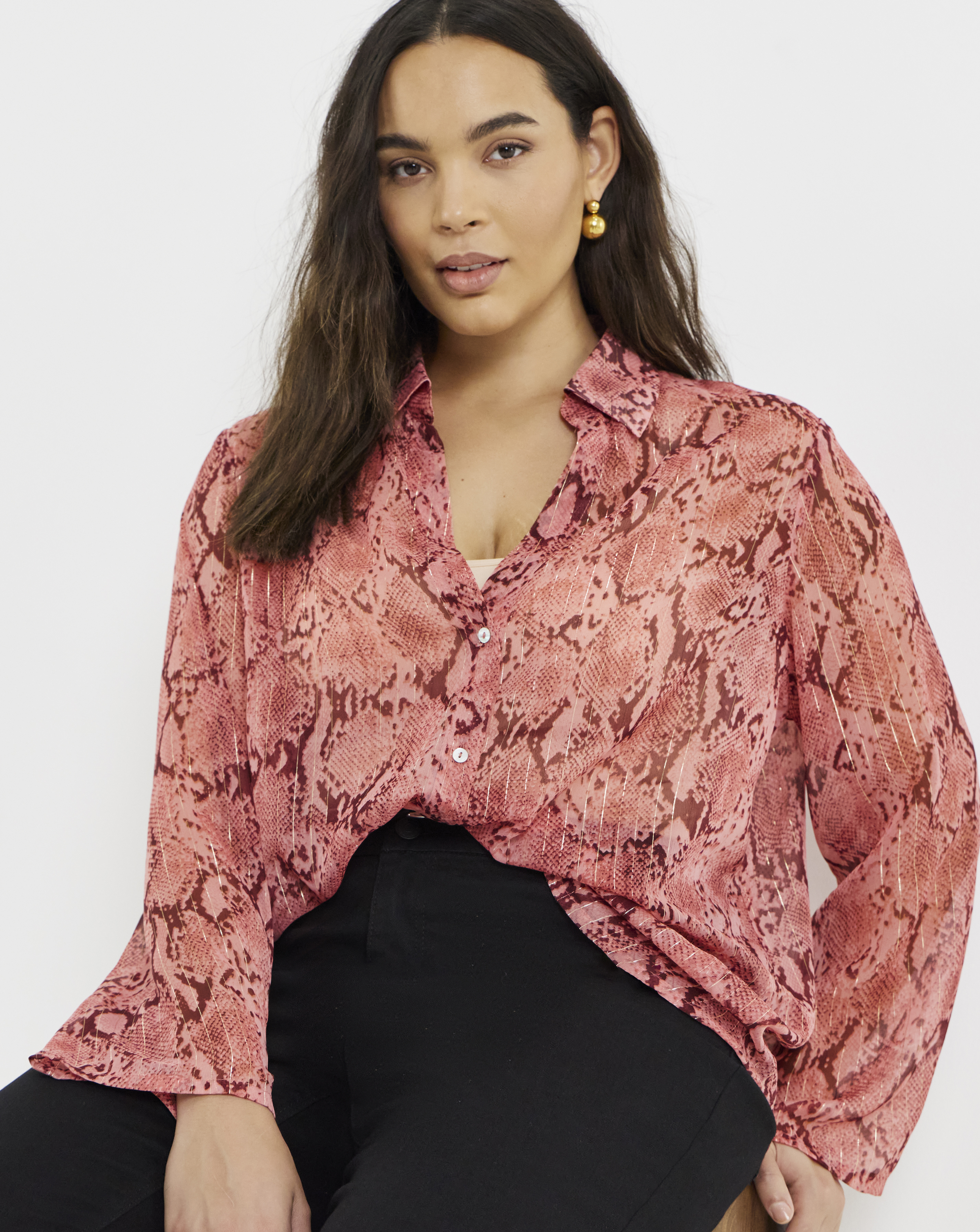 Pink Snake Crinkle Georgette Blouse