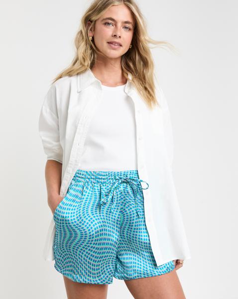 Blue Print Satin Tie Waist Short