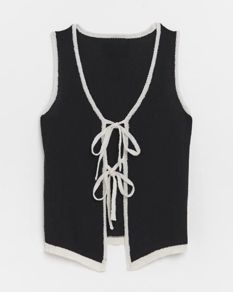 Simply Be Black & White Contrast Tie Front Waistcoat Co-Ord
