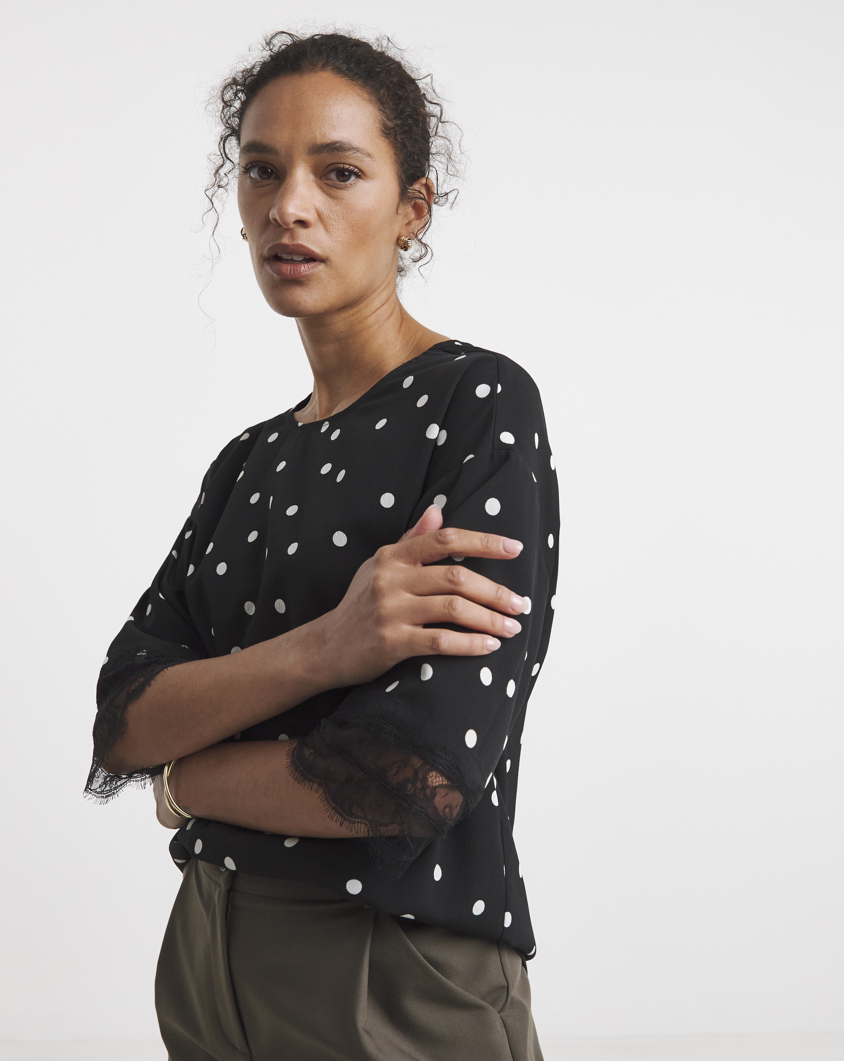 Printed Boxy Lace Trim Top