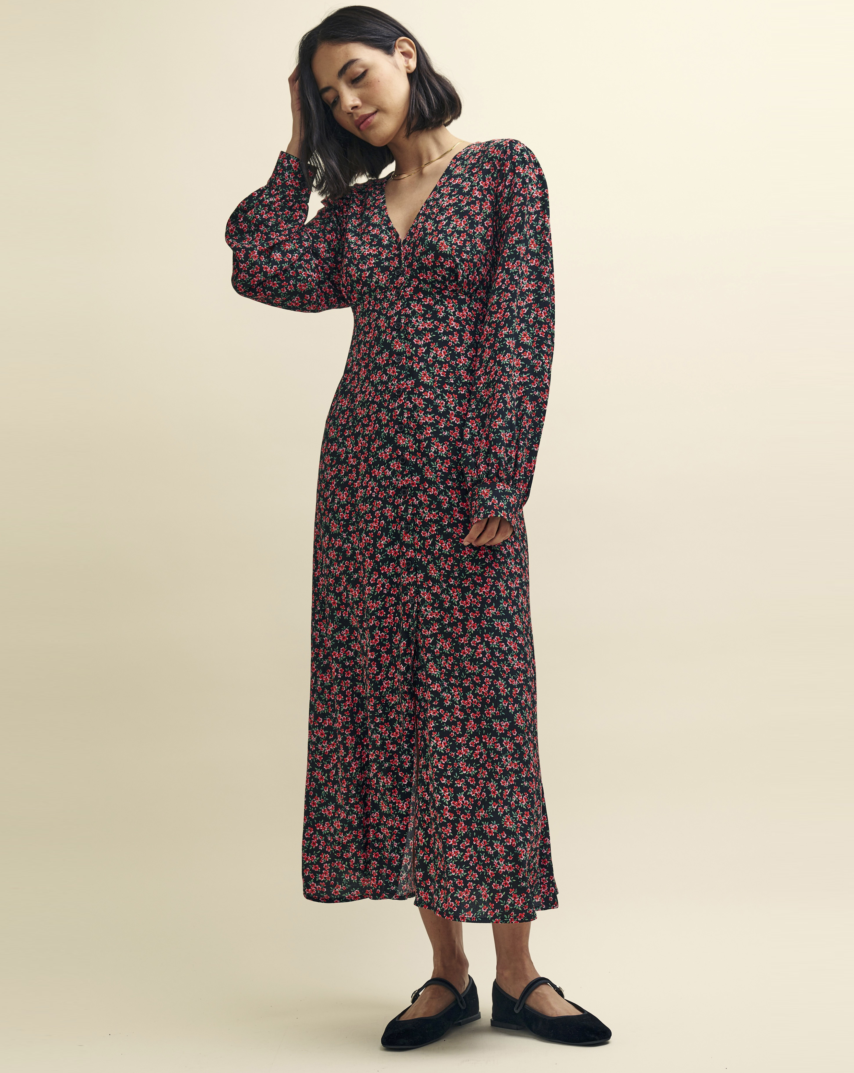 Nobody's Child Black Multi Tasha Midi Dress - Size 8