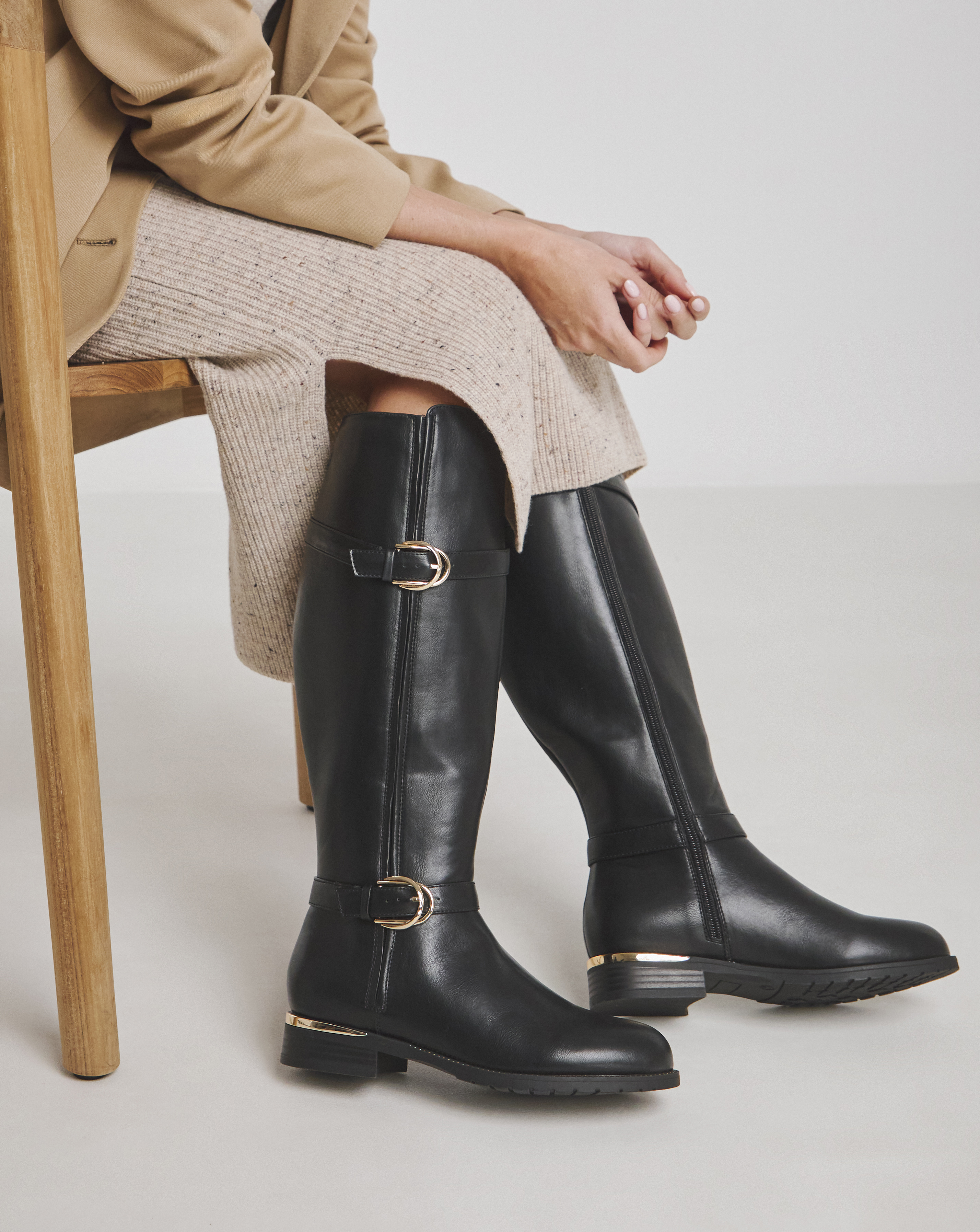 Knee High Buckle Detail Boots ExWide Fit - Image