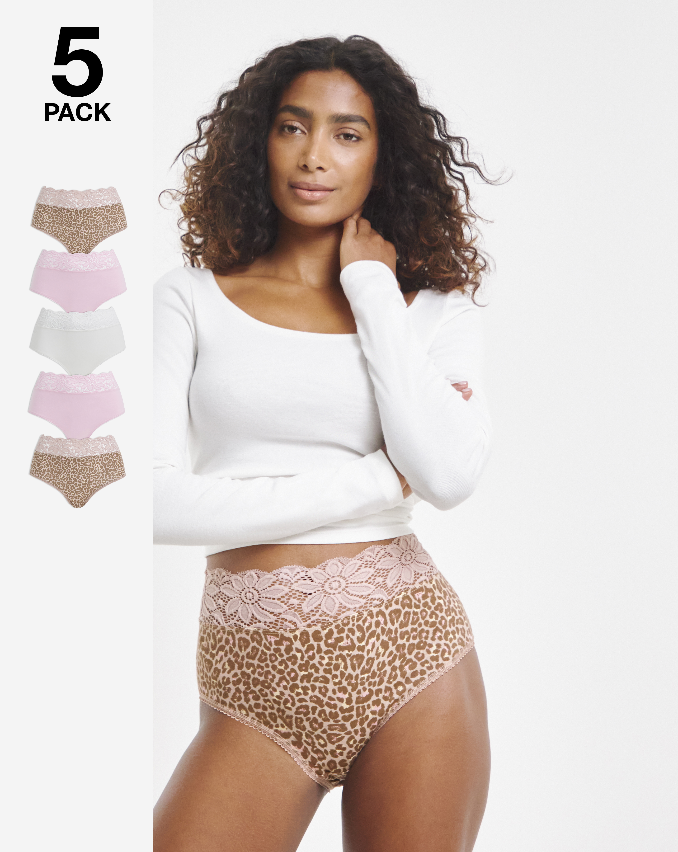 5 Pack Lace Top Full Fit Briefs