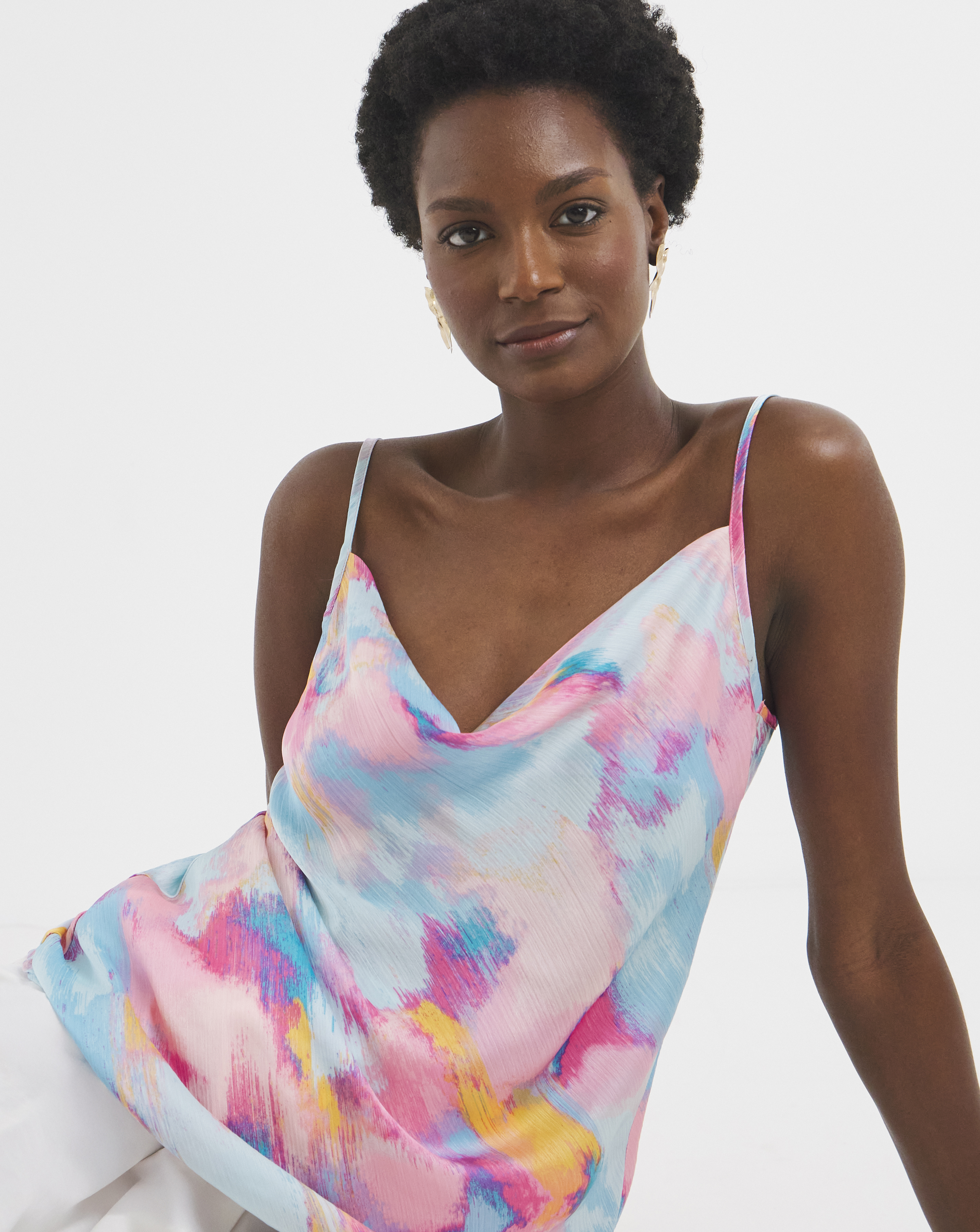 Printed Satin Cowl Cami