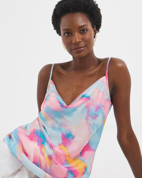 Printed Satin Cowl Cami