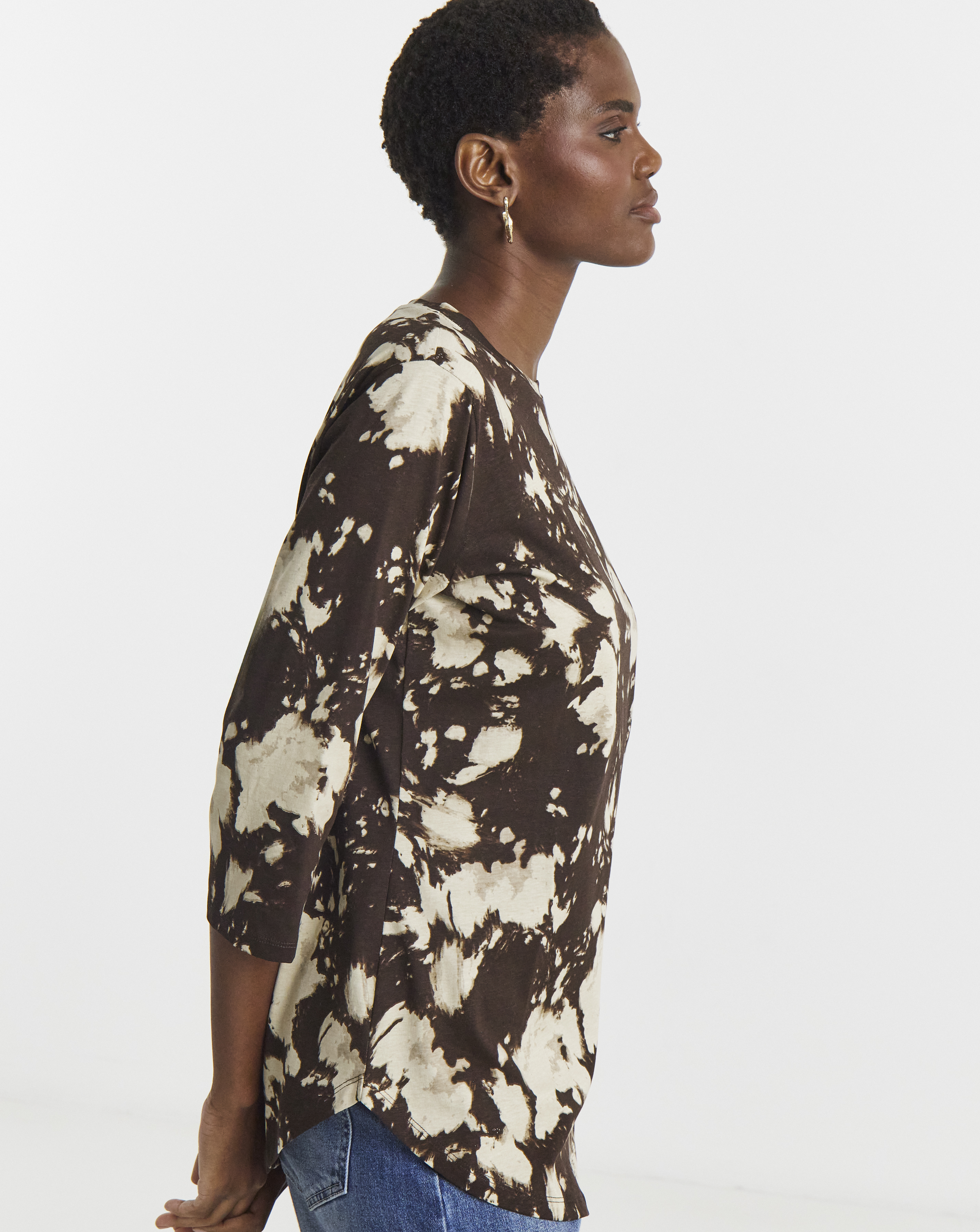 Longline Curved Hem 3/4 Sleeve Top