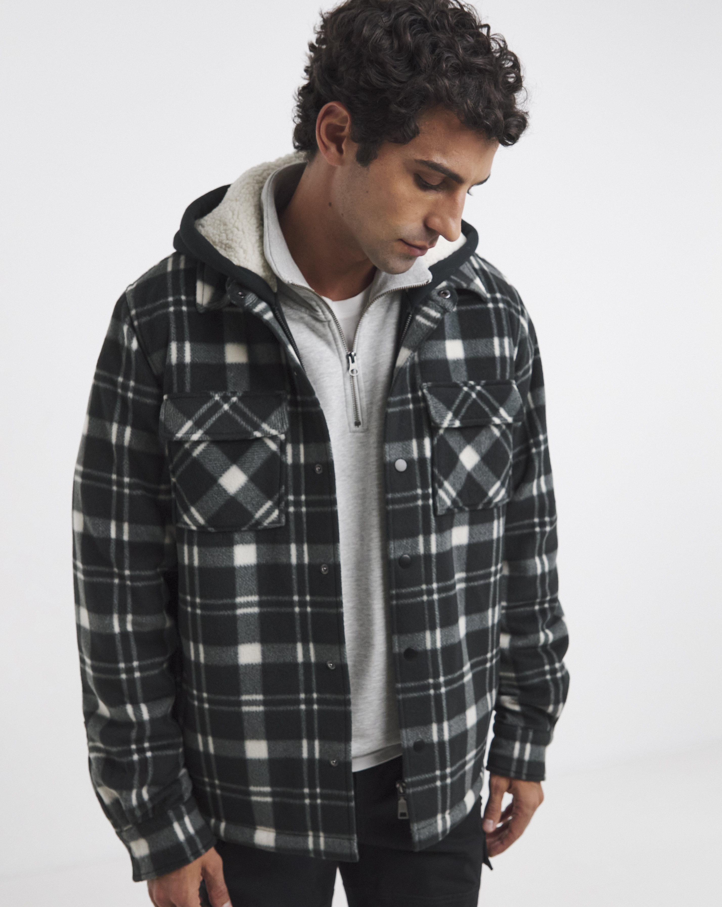 Hooded Borg Lined Check Overshirt