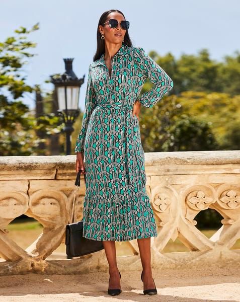 Sosandar Ruffle Hem Belted Shirt Dress
