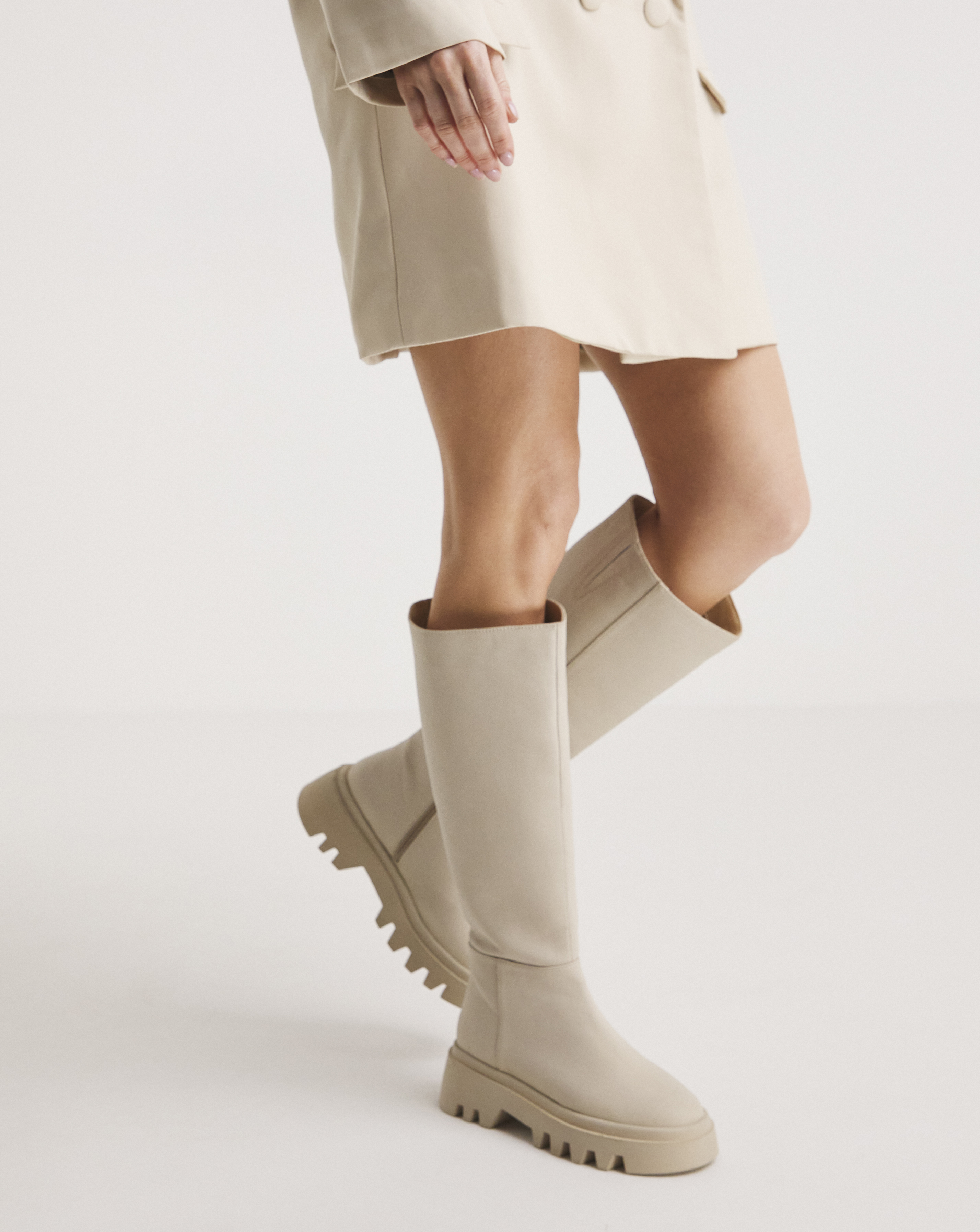 Chunky Cleated Knee Boots Wide S - Womens - Size 8 - Knee High Boots - Wide Fit Boots