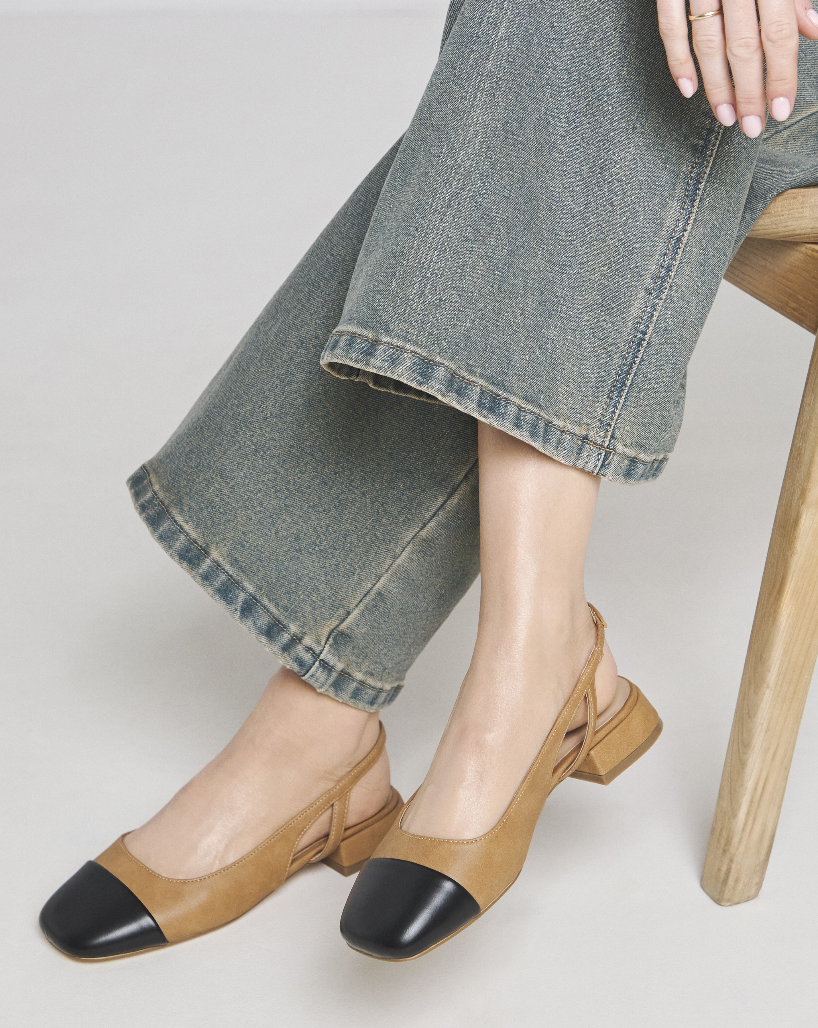 Slingback Toe Cap Shoes Ex Wide Fit - Camel