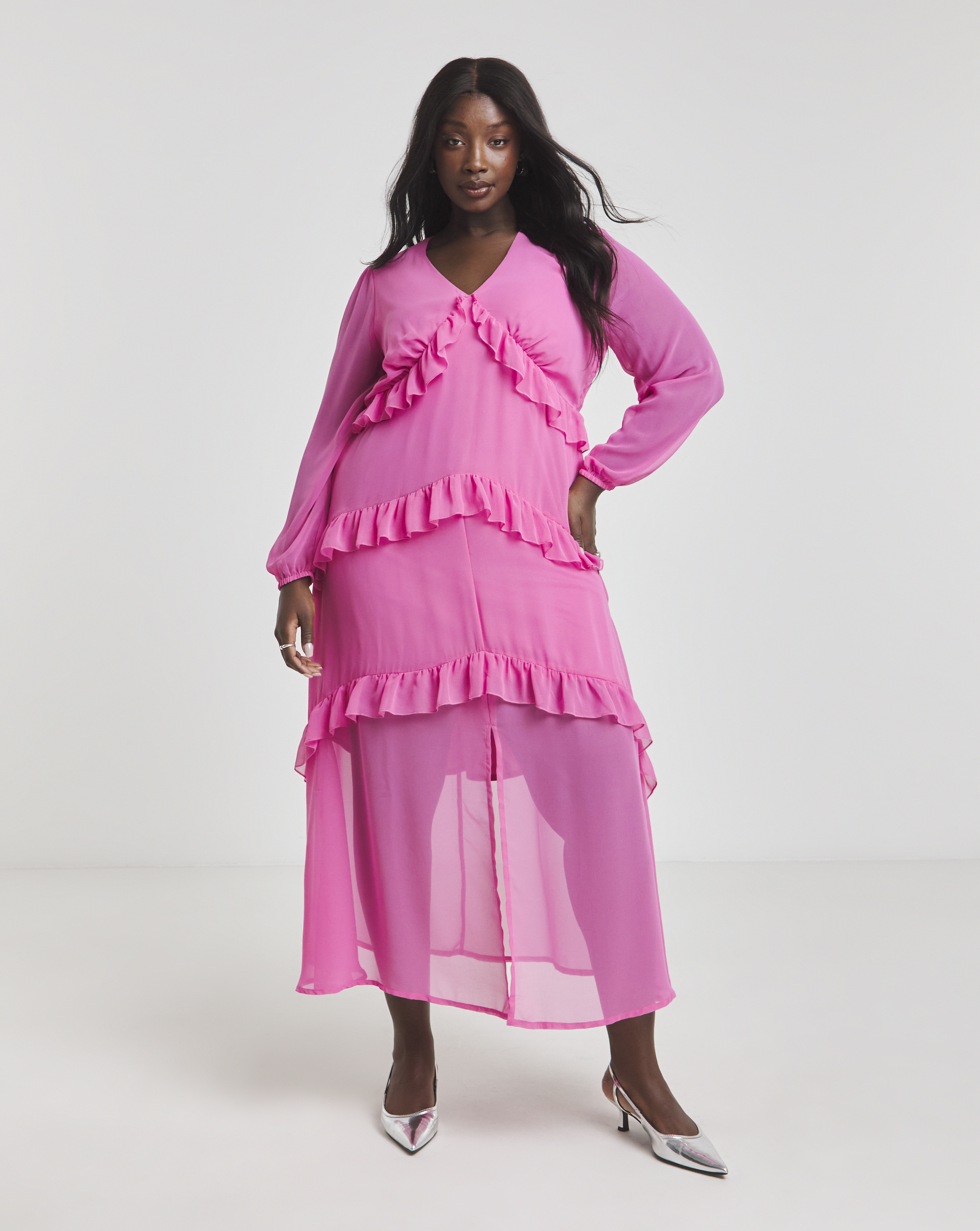 Simply Be - Women's Boutique Pink Frill Maxi Dress - Size 32 - Pink