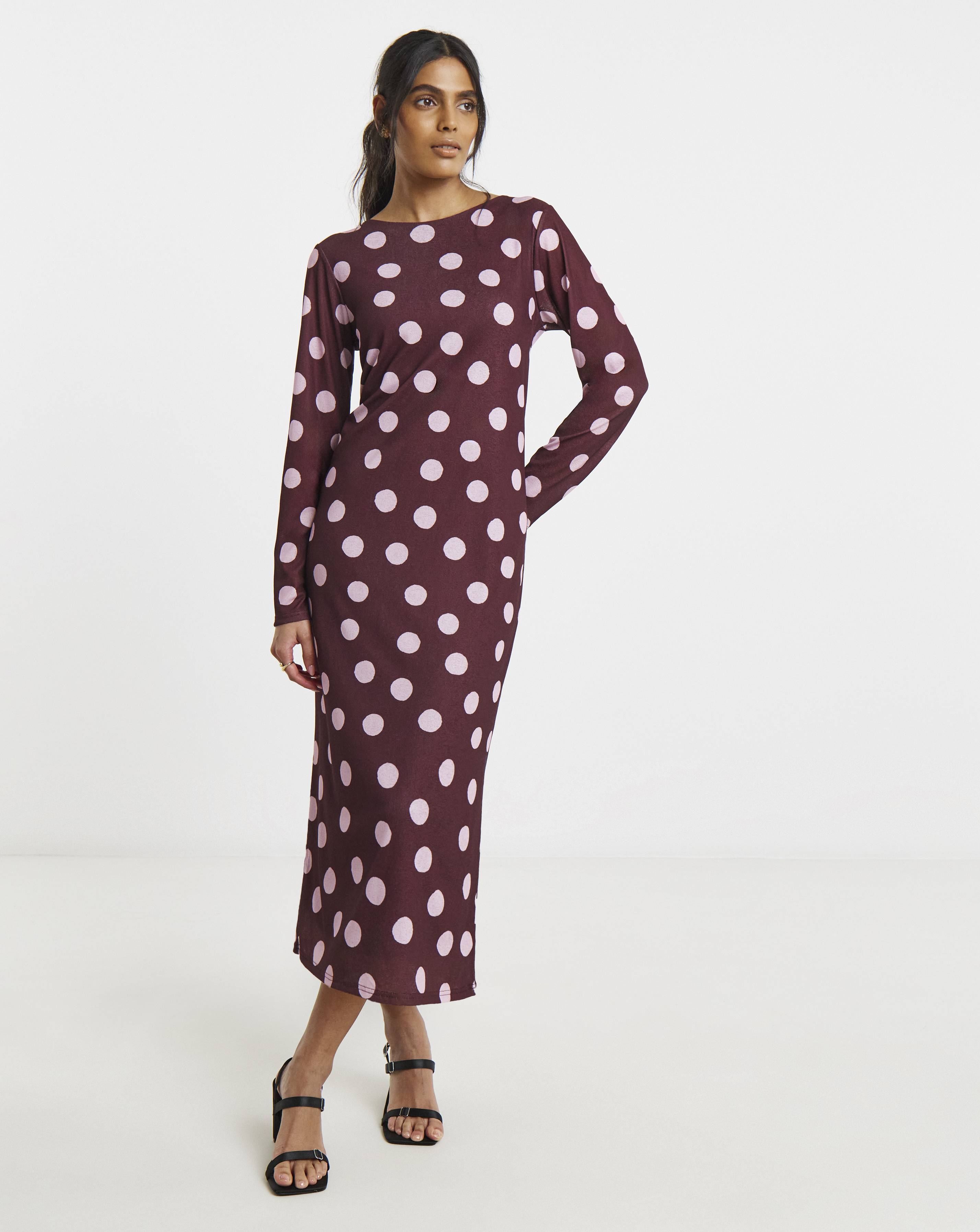 Spot Print Mesh Midi Dress - Image