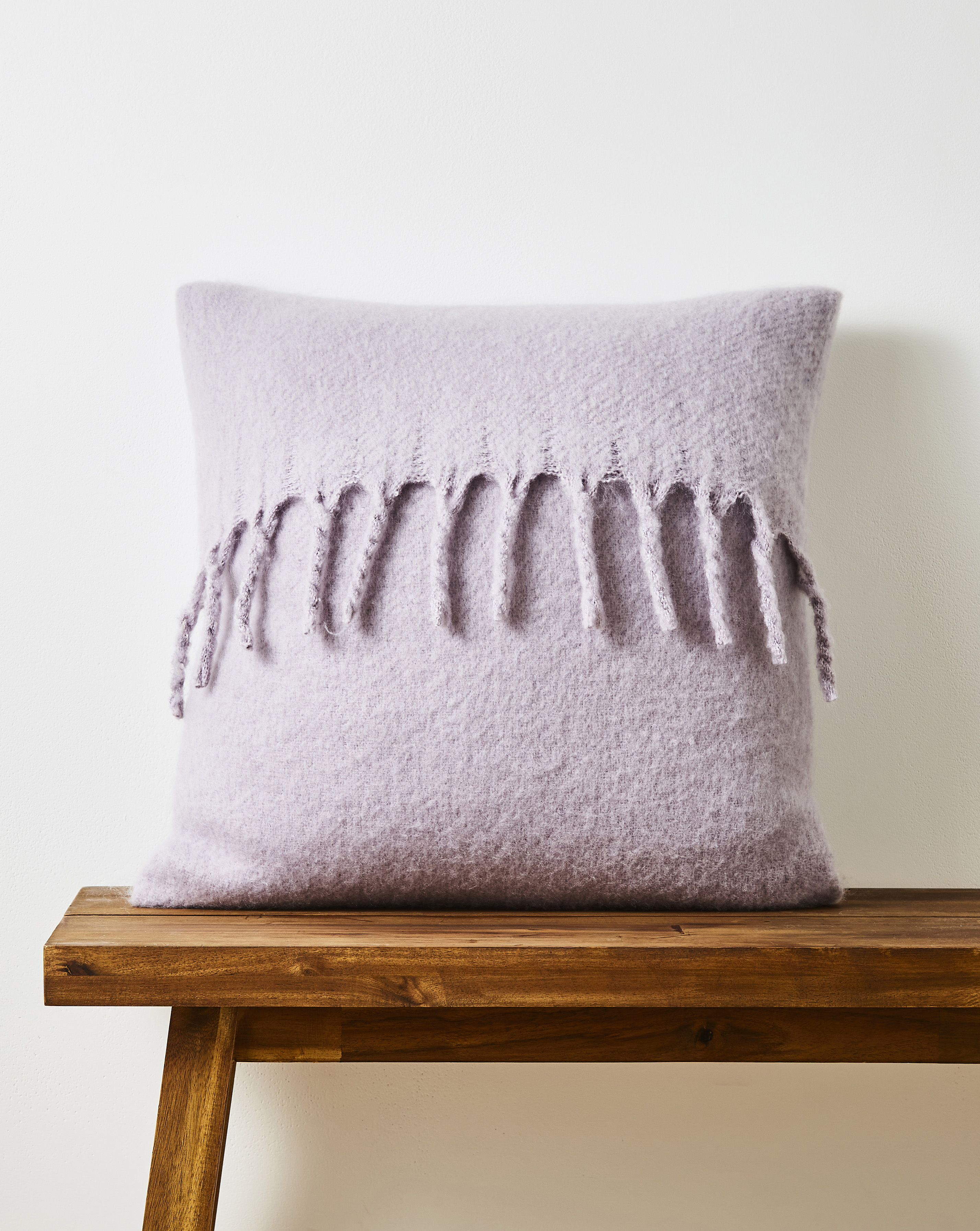 Faux Mohair Fringed Cushion - Lilac