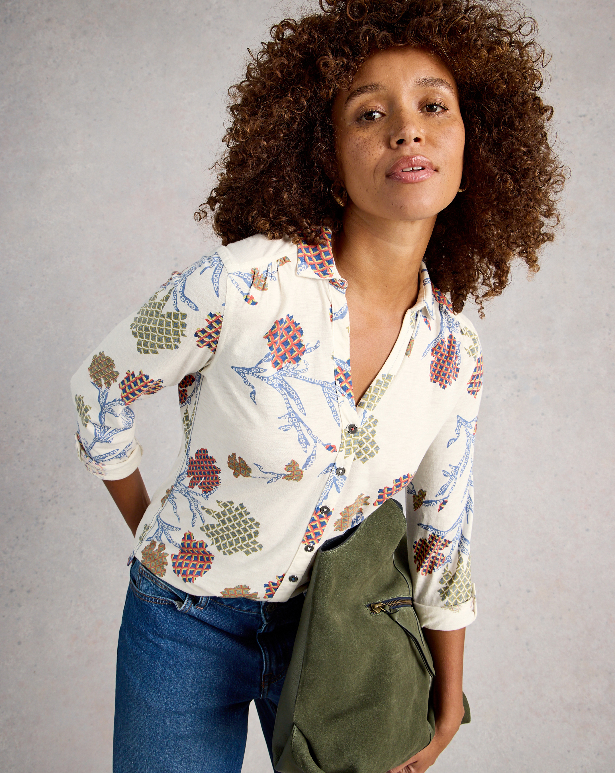 White Stuff Ivory/Multi-Coloured Annie Shirt - Size 8