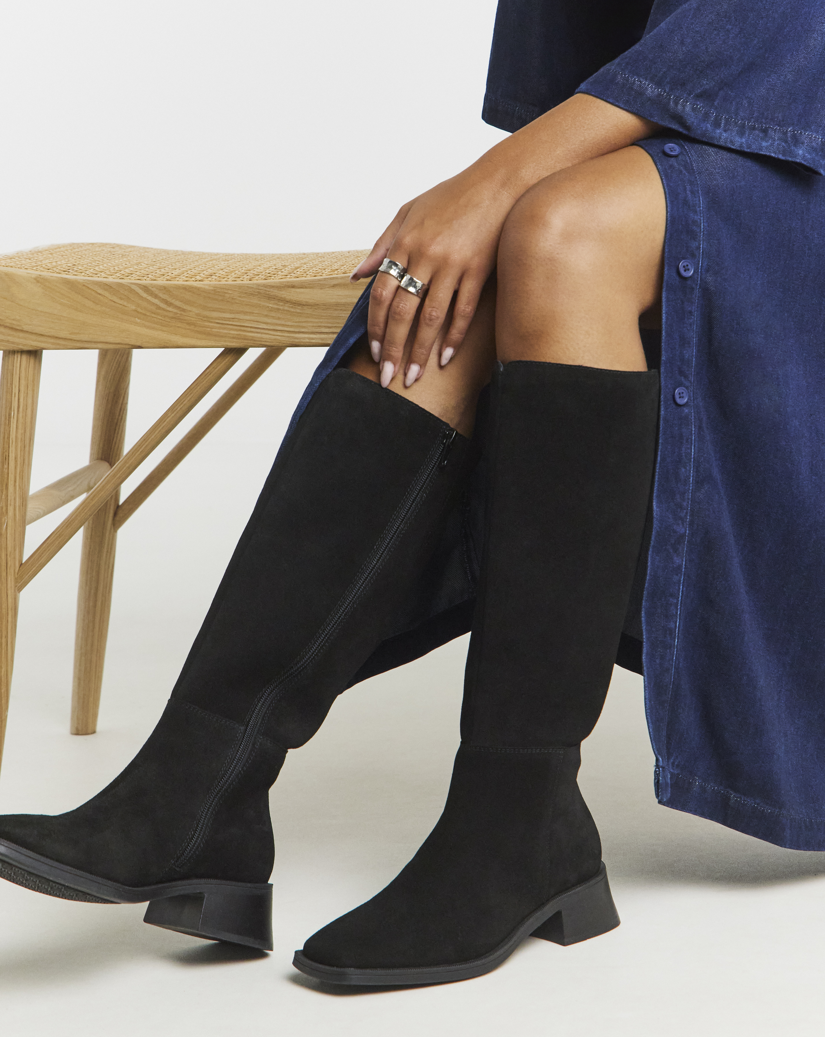 Low Block Heel Knee High Boot Wide C