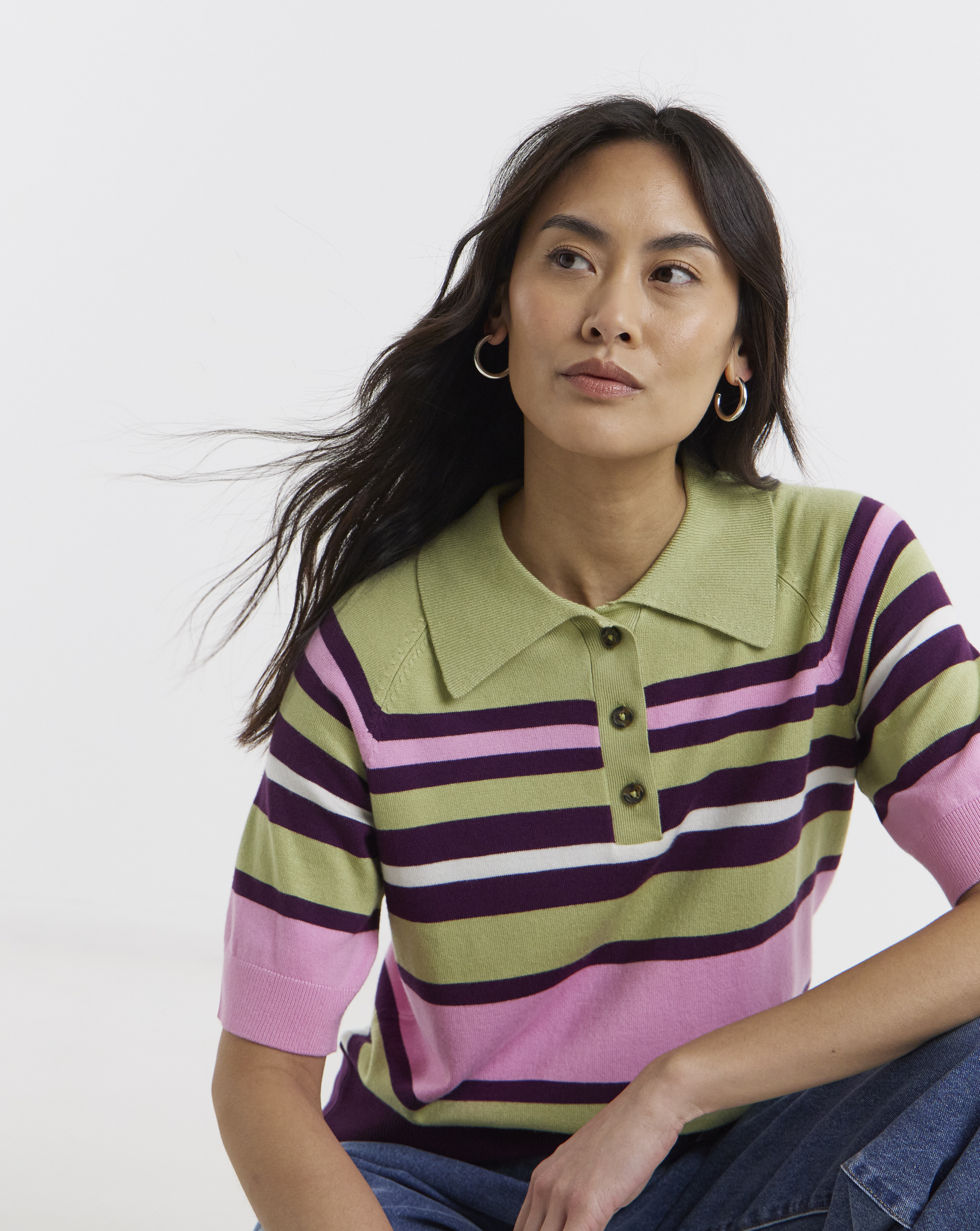 Stripe Knitted Polo Jumper