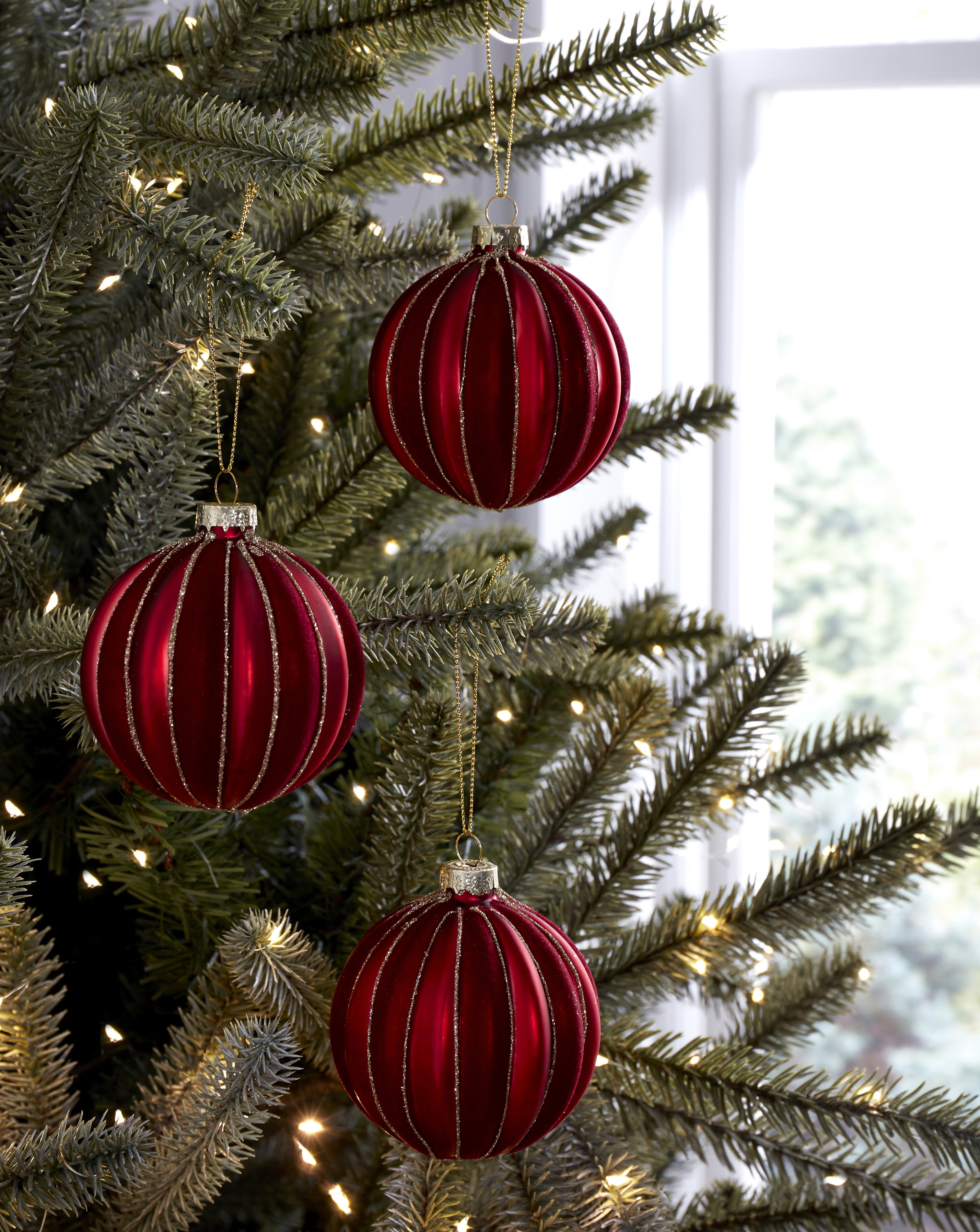 Gisela Graham 3 Red Glass Stripe Baubles