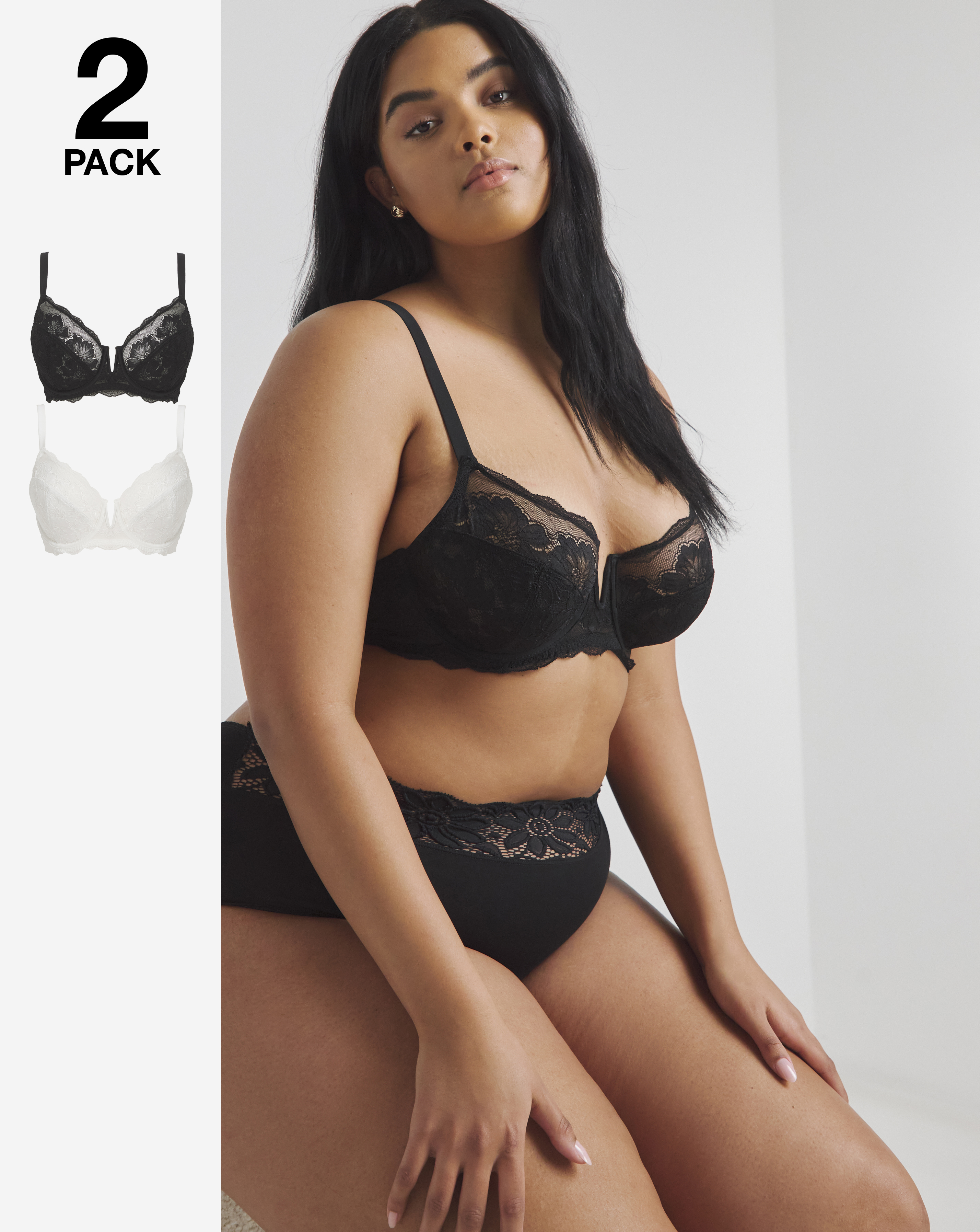 2PK Katie Black/White Lace Full Cup Bras