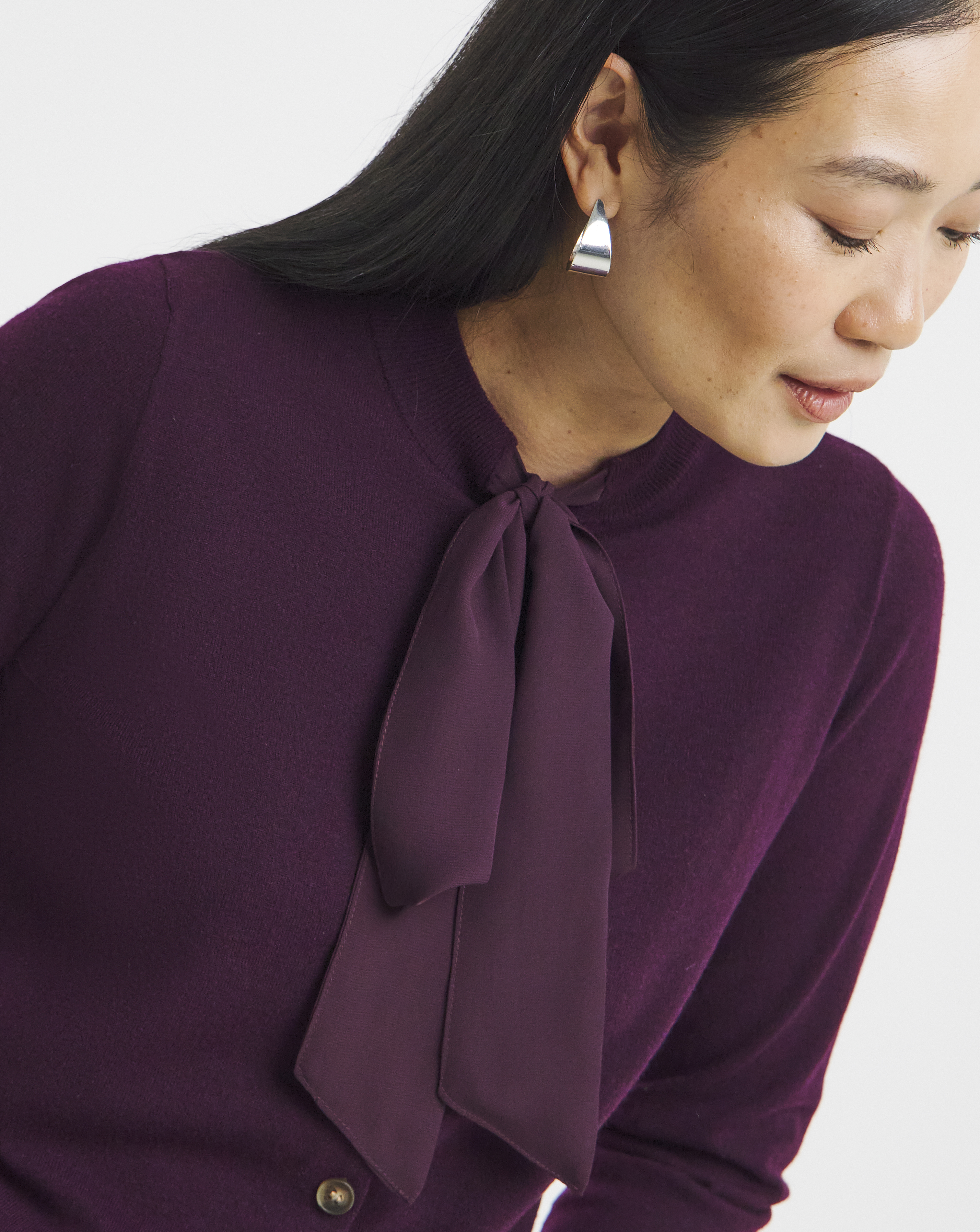 WOVEN TIE NECK CARDIGAN