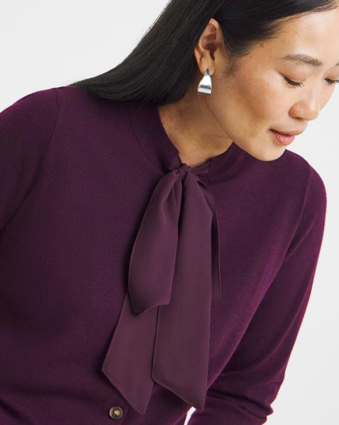 WOVEN TIE NECK CARDIGAN