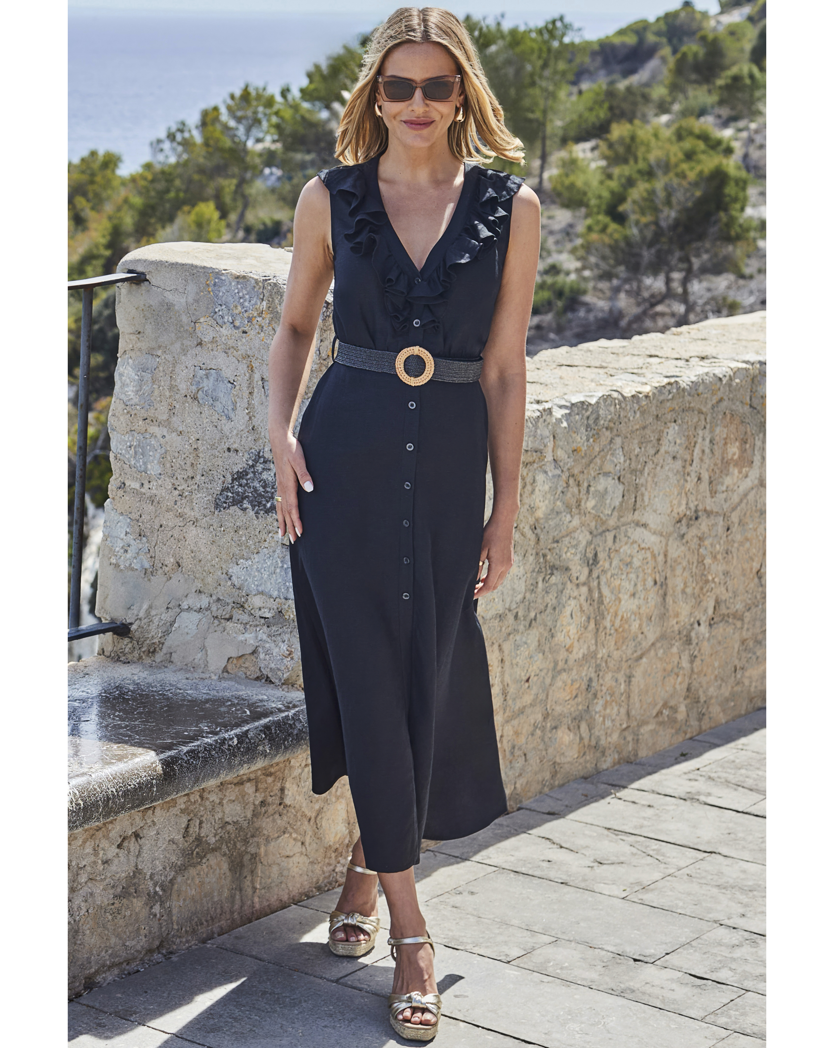 Sosandar Linen Blend Button Dress