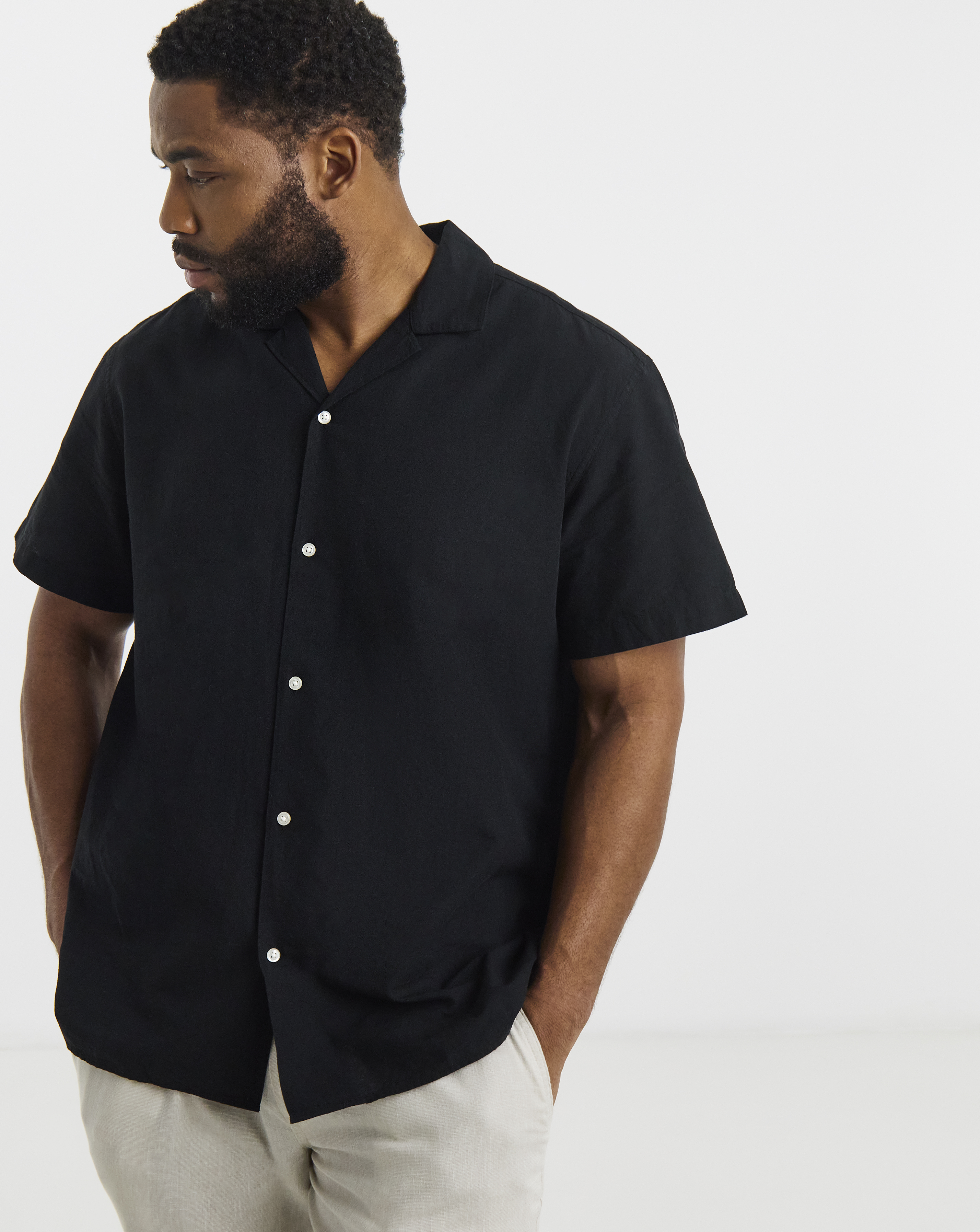Jack & Jones Men's Linen Blend Shirt - Black - L
