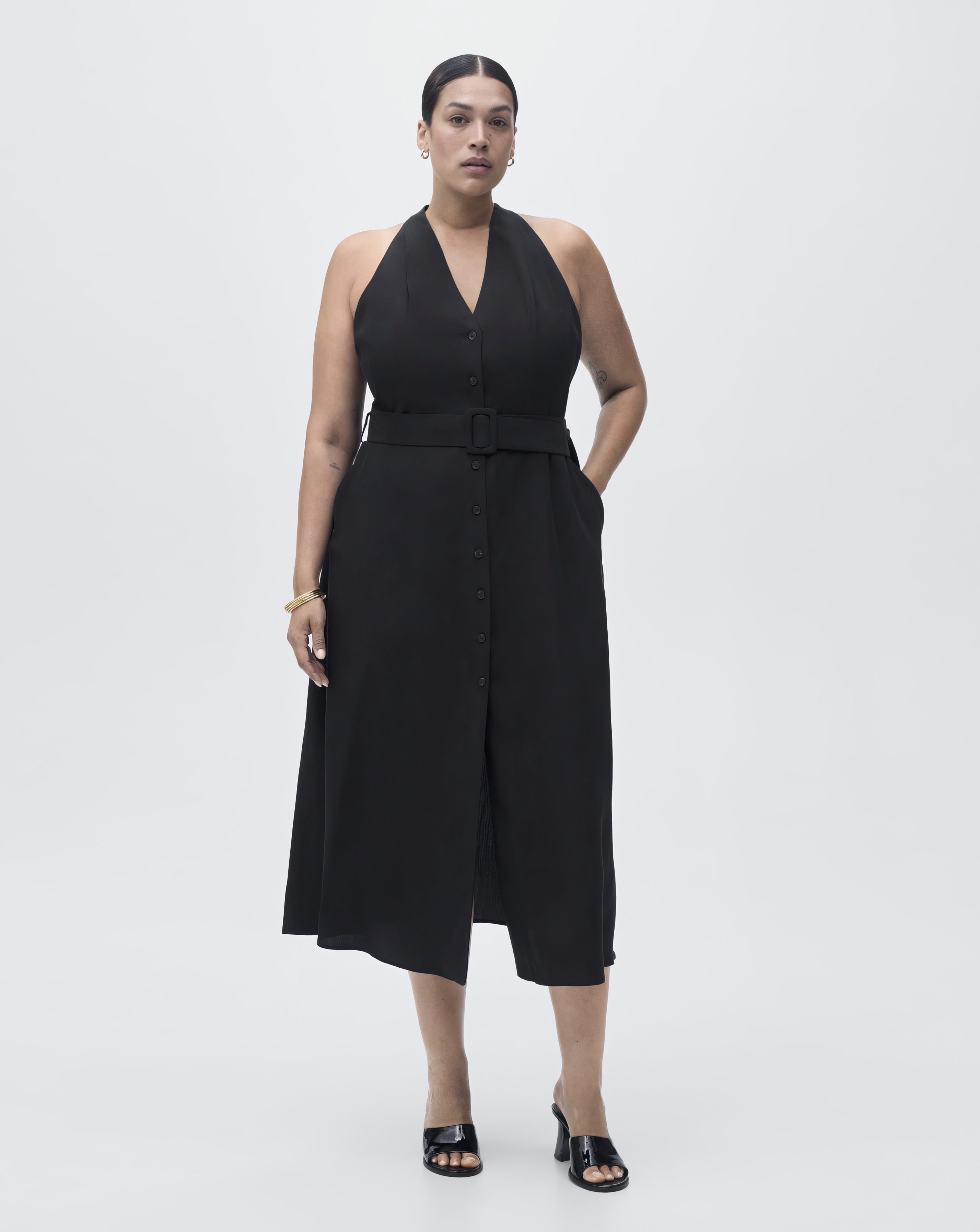 Mango Collared Belted Midi Dress