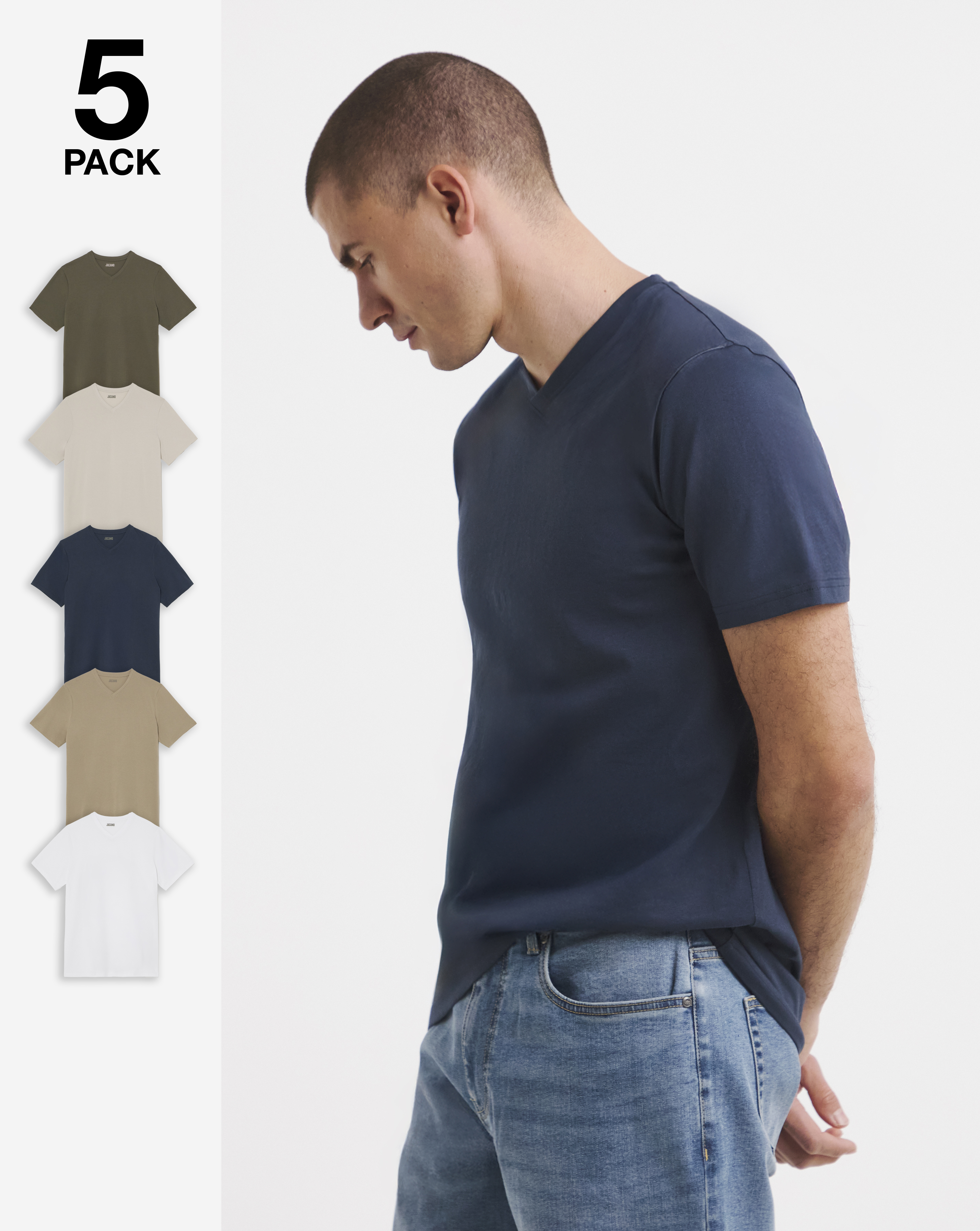 5 Pack Multi V Neck T-Shirts Long