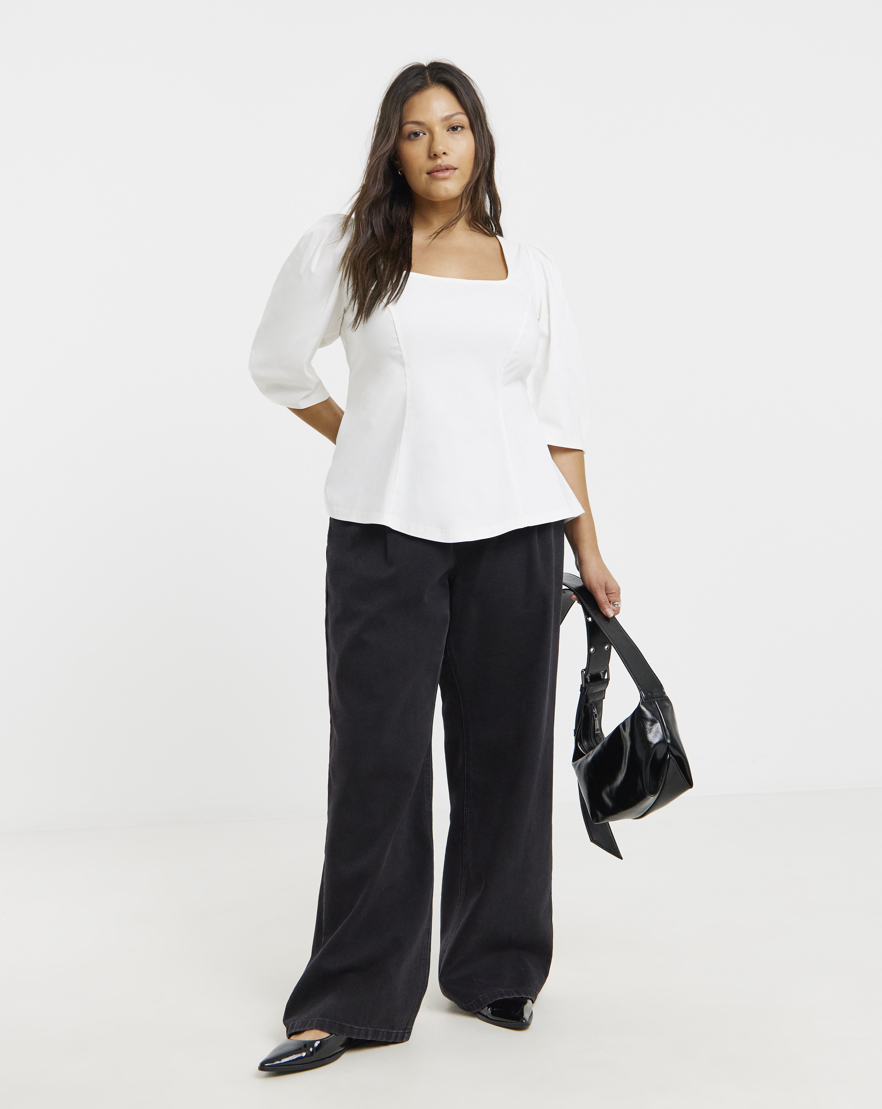 White Stretch Bengaline Seam Top