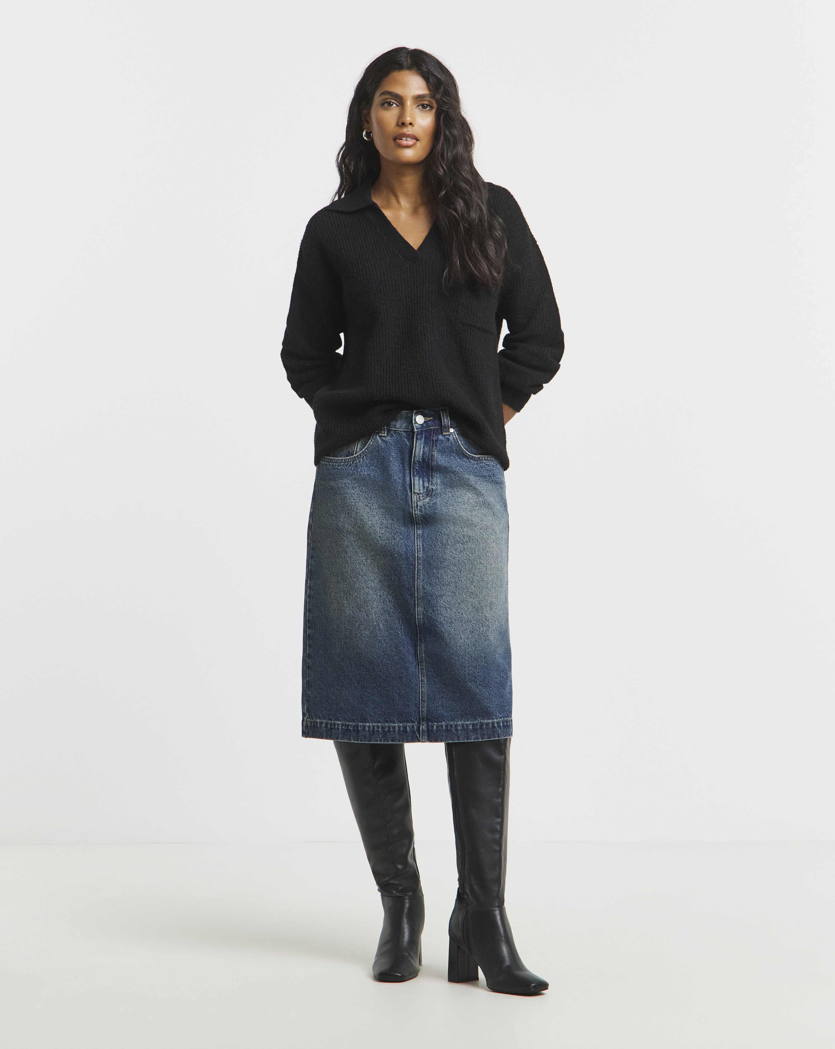 Simply Be Vintage Wash Knee Skirt - Vintage Wash