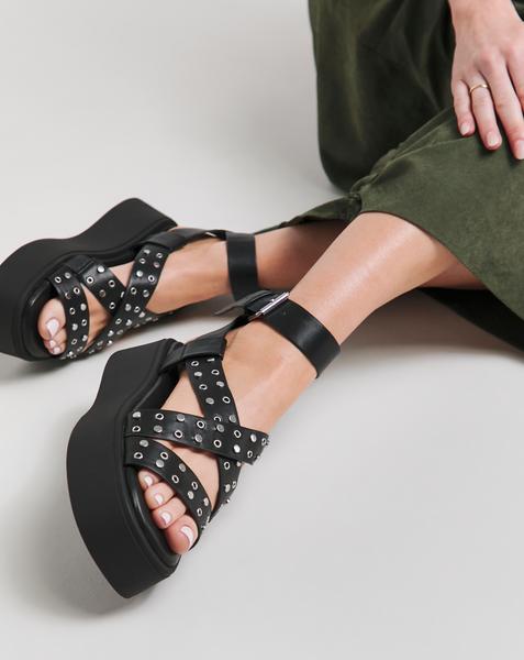 Studded Cross Strap Flatform Sandal Wide