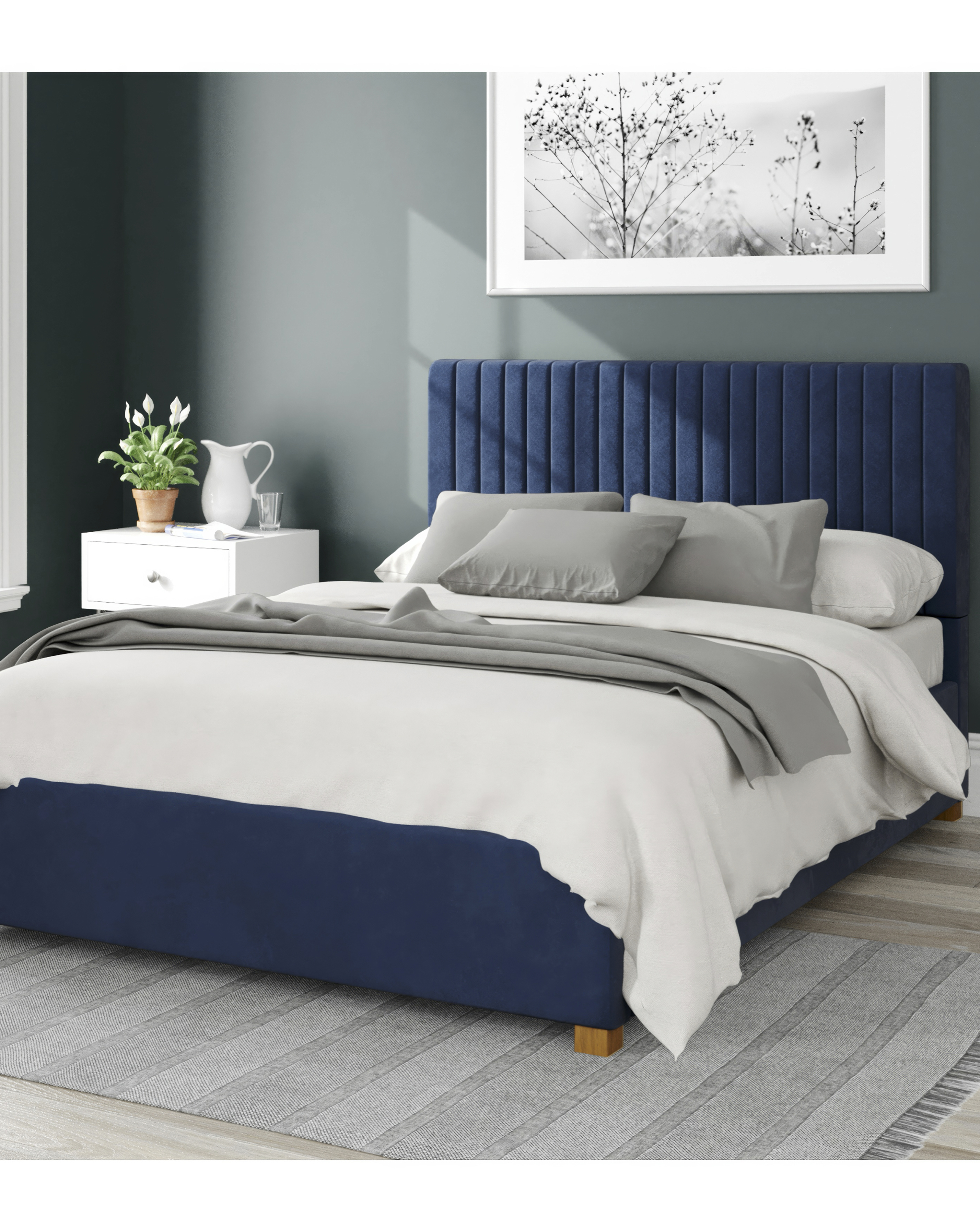 Aspire Grant Velvet Ottoman Bed Navy - S KING