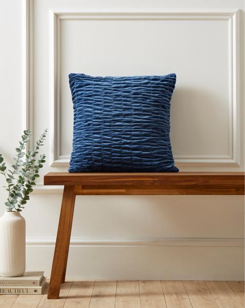 Velvet Seersucker Cushion - Navy