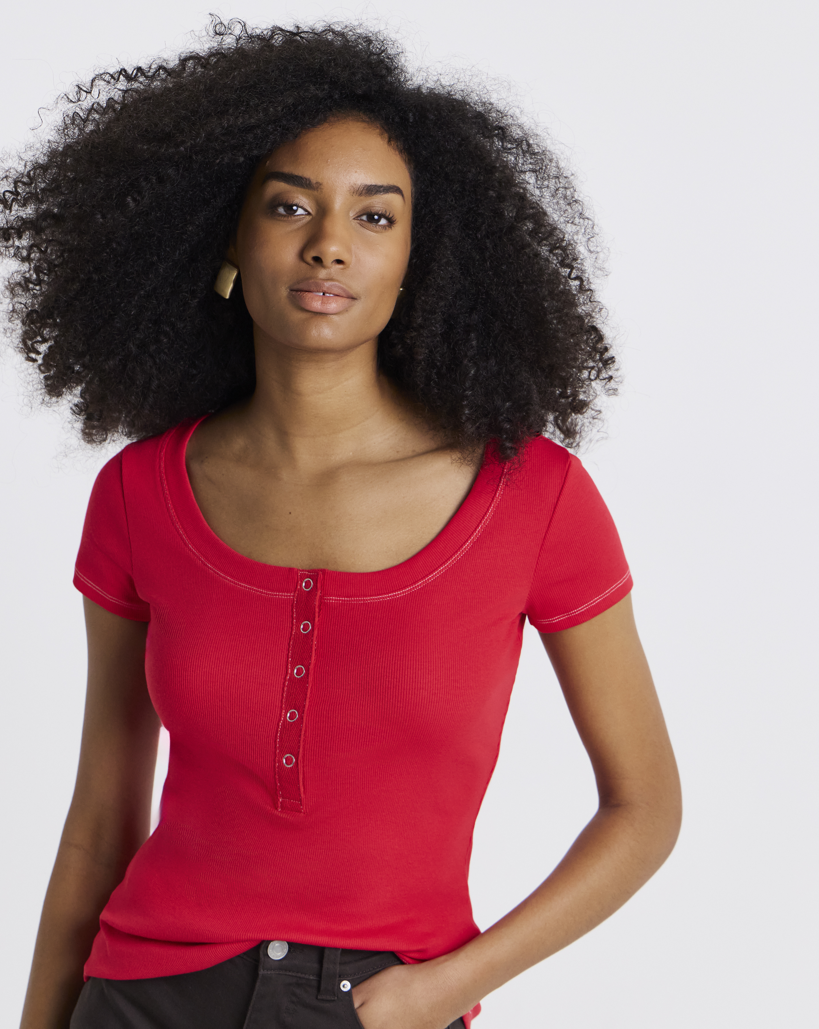 Scoop Neck Henley Tee